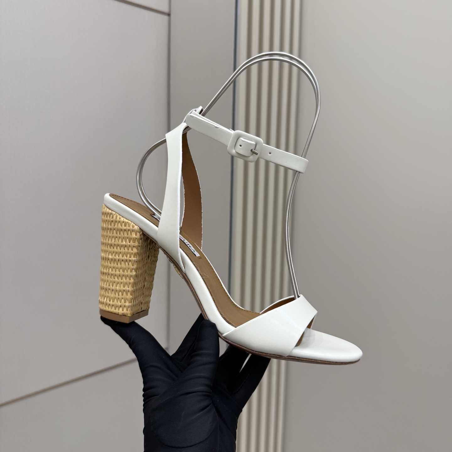 Aquazzura White Leather Woven Heel Sandals - Stylish & Comfortable 2 i1745972493332 9921 0 6