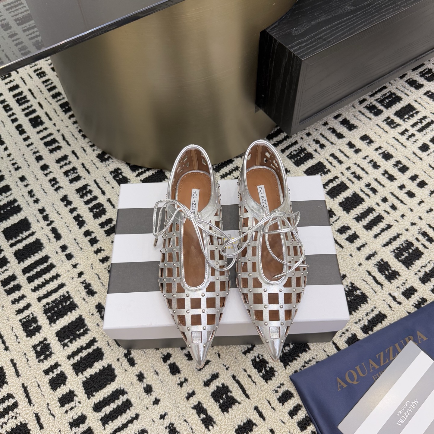 Aquazzura Silver Leather Studded Sandals, Elegant and Fashion Forward 3 i1746008413941 5294 0 0