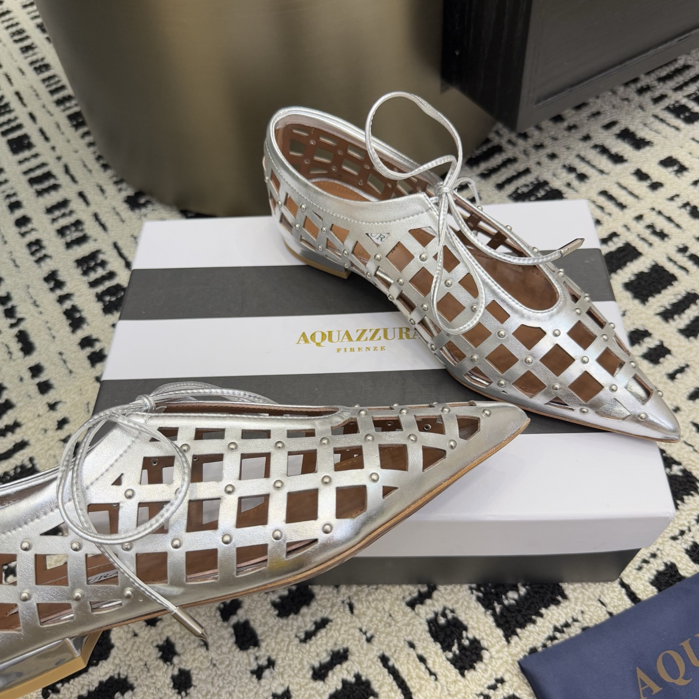 Aquazzura Silver Leather Studded Sandals, Elegant and Fashion Forward 6 i1746008414023 7456 0 3