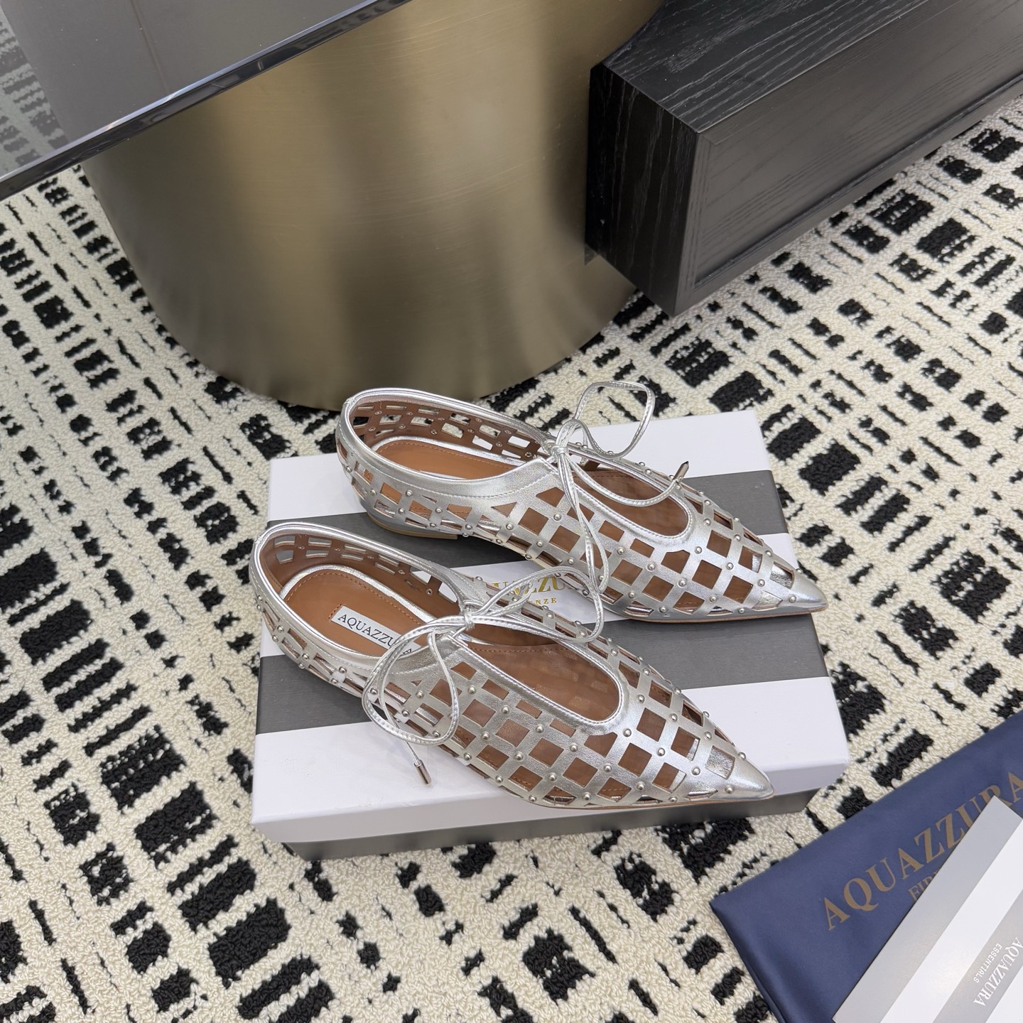 Aquazzura Silver Leather Studded Sandals, Elegant and Fashion Forward 4 i1746008414053 4646 0 1