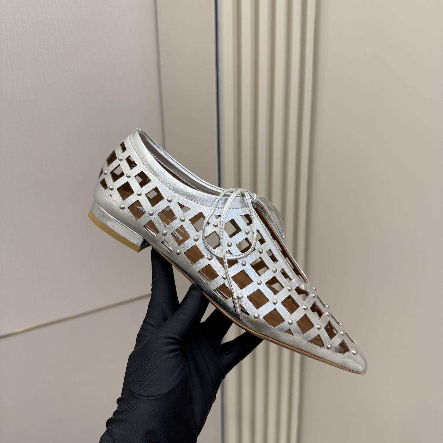 Aquazzura Silver Leather Studded Sandals, Elegant and Fashion Forward 2 i1746008414056 1174 0 6