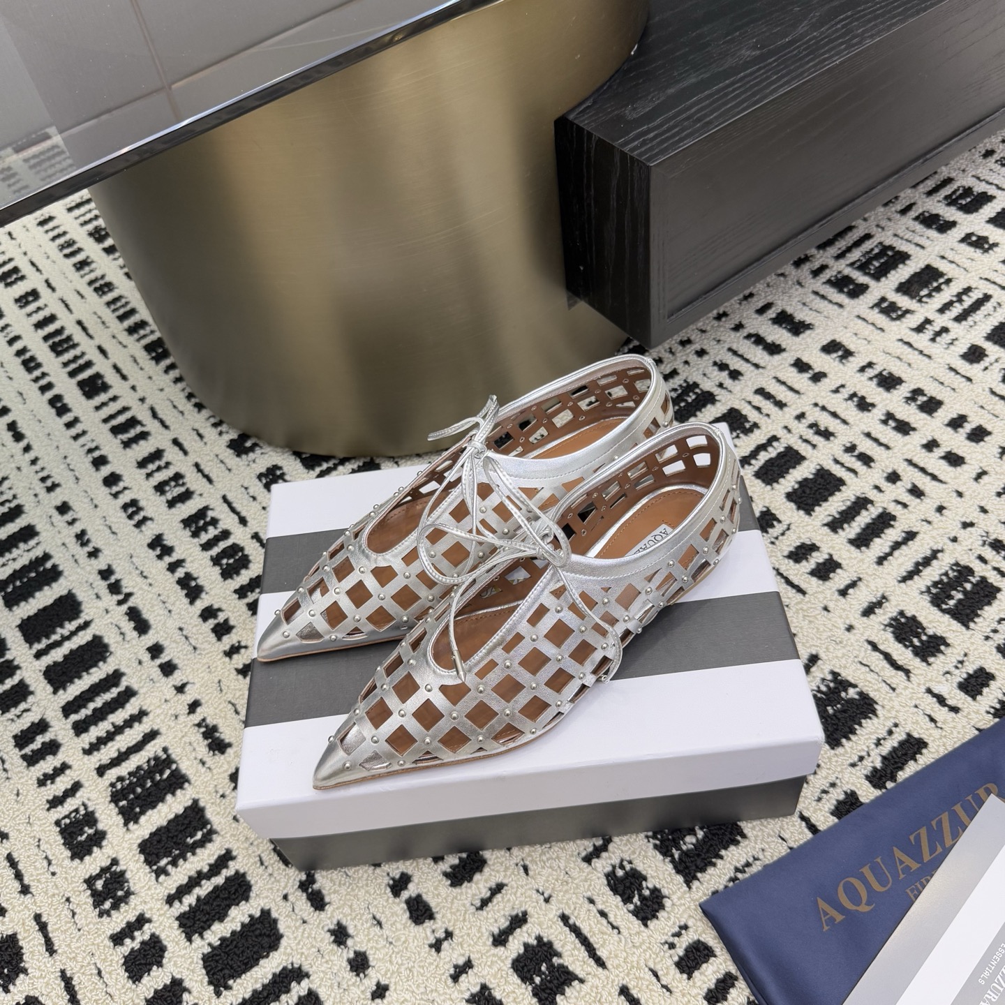 Aquazzura Silver Leather Studded Sandals, Elegant and Fashion Forward 5 i1746008415809 7464 0 2