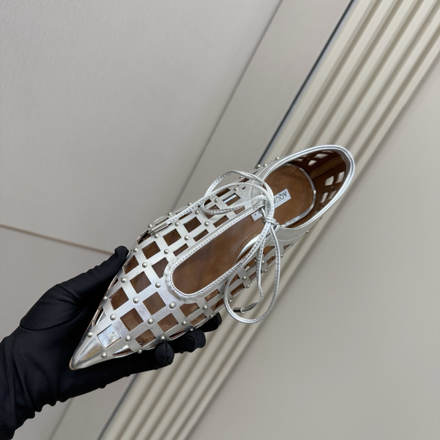 Aquazzura Silver Leather Studded Sandals, Elegant and Fashion Forward 9 i1746008415928 2392 0 7