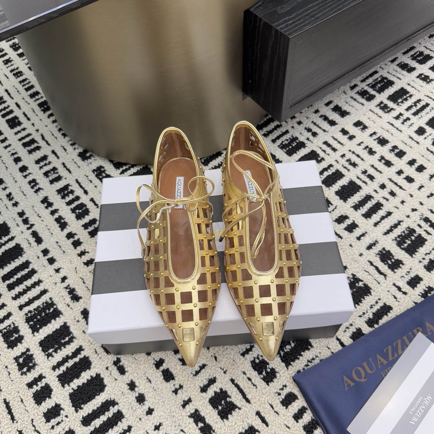 Aquazzura Gold Studded Leather Pointed Ballet Flats 3 i1746008576260 8864 0 0