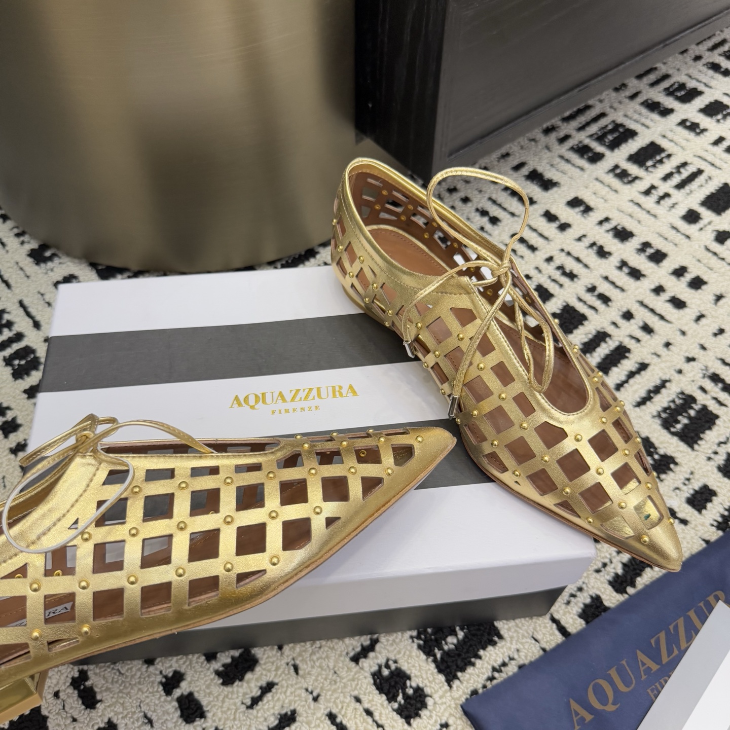 Aquazzura Gold Studded Leather Pointed Ballet Flats 6 i1746008576281 7902 0 3