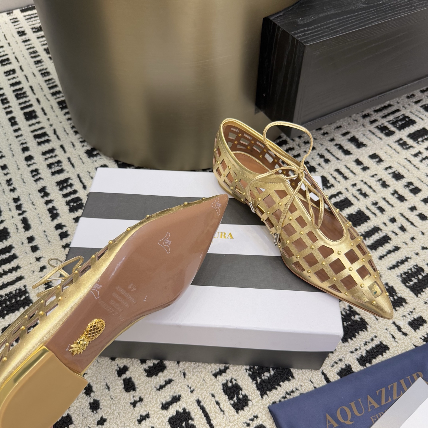 Aquazzura Gold Studded Leather Pointed Ballet Flats 8 i1746008576301 9505 0 5