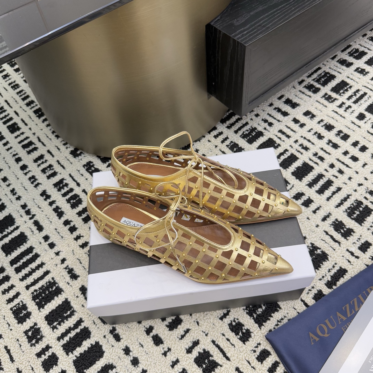 Aquazzura Gold Studded Leather Pointed Ballet Flats 4 i1746008576305 3111 0 1