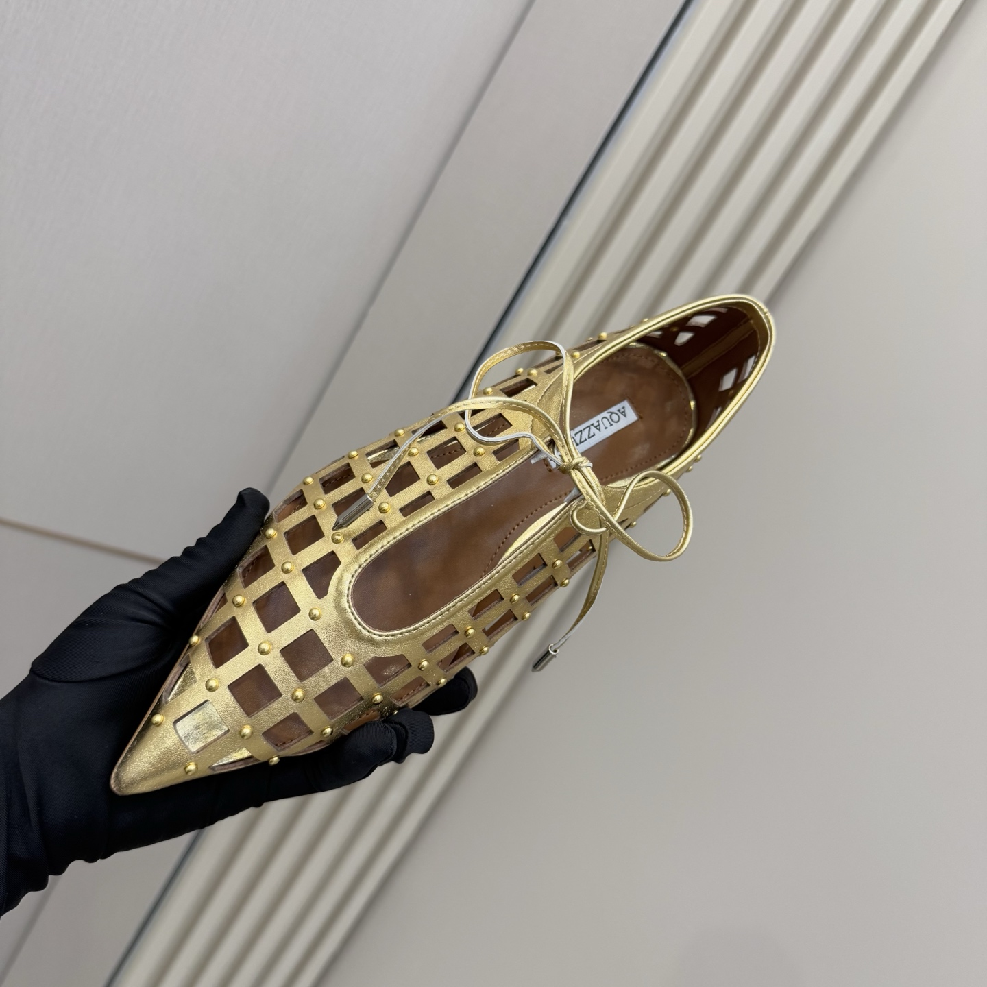 Aquazzura Gold Studded Leather Pointed Ballet Flats 9 i1746008576357 9031 0 7