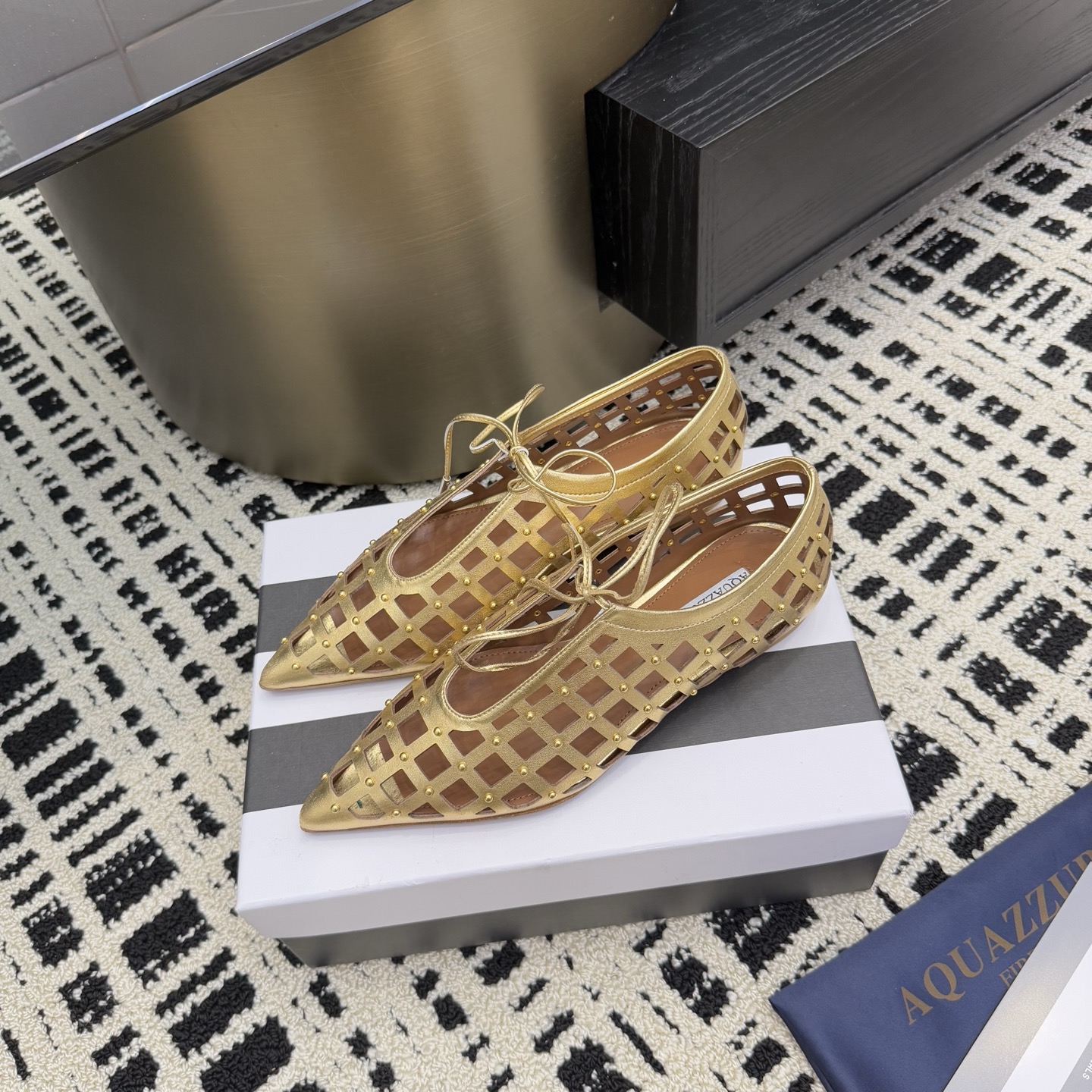 Aquazzura Gold Studded Leather Pointed Ballet Flats 5 i1746008577622 9273 0 2