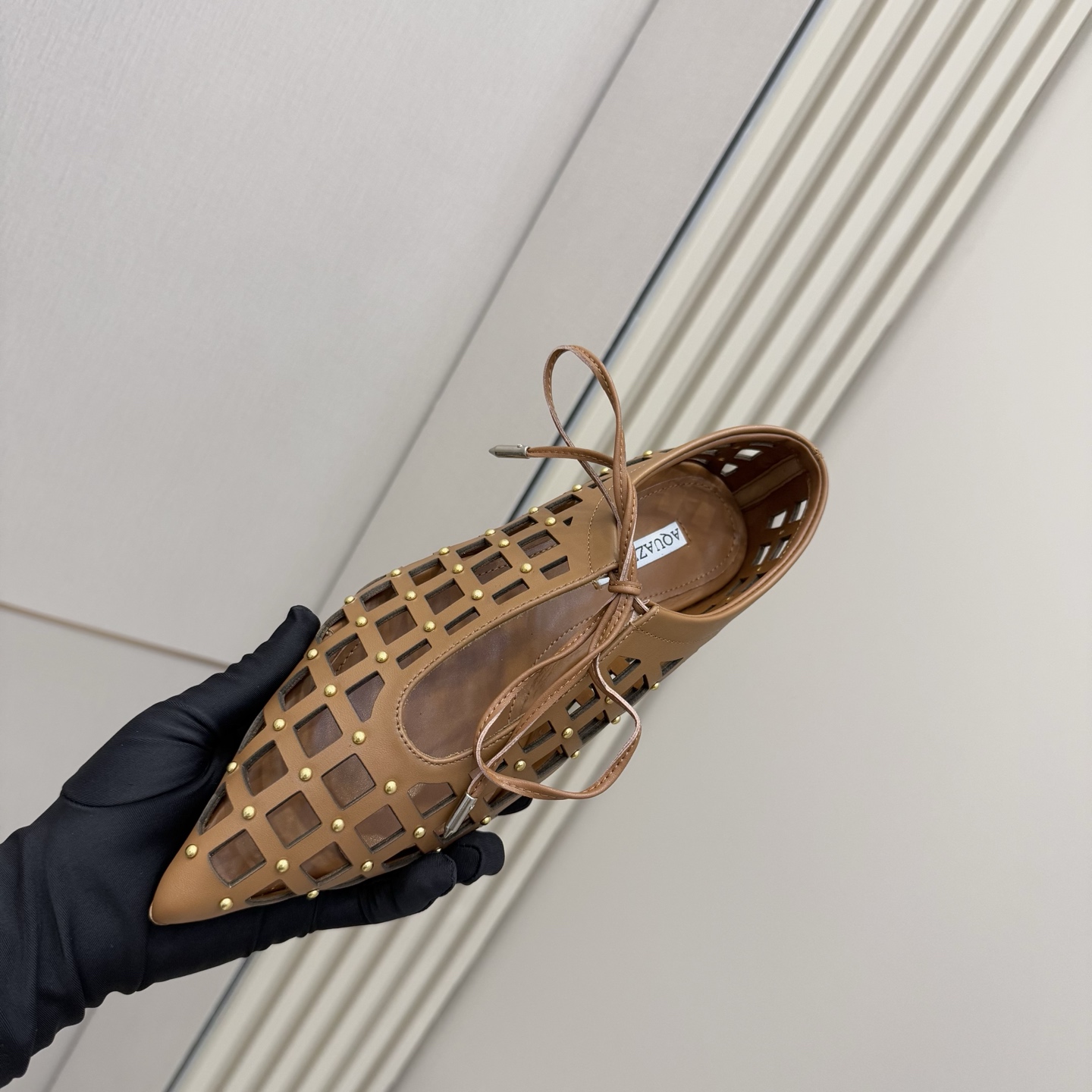 Aquazzura Women's Leather Pineapple Studded Lace Up Pointed Toe Sandal 9 i1746008603383 2633 0 7