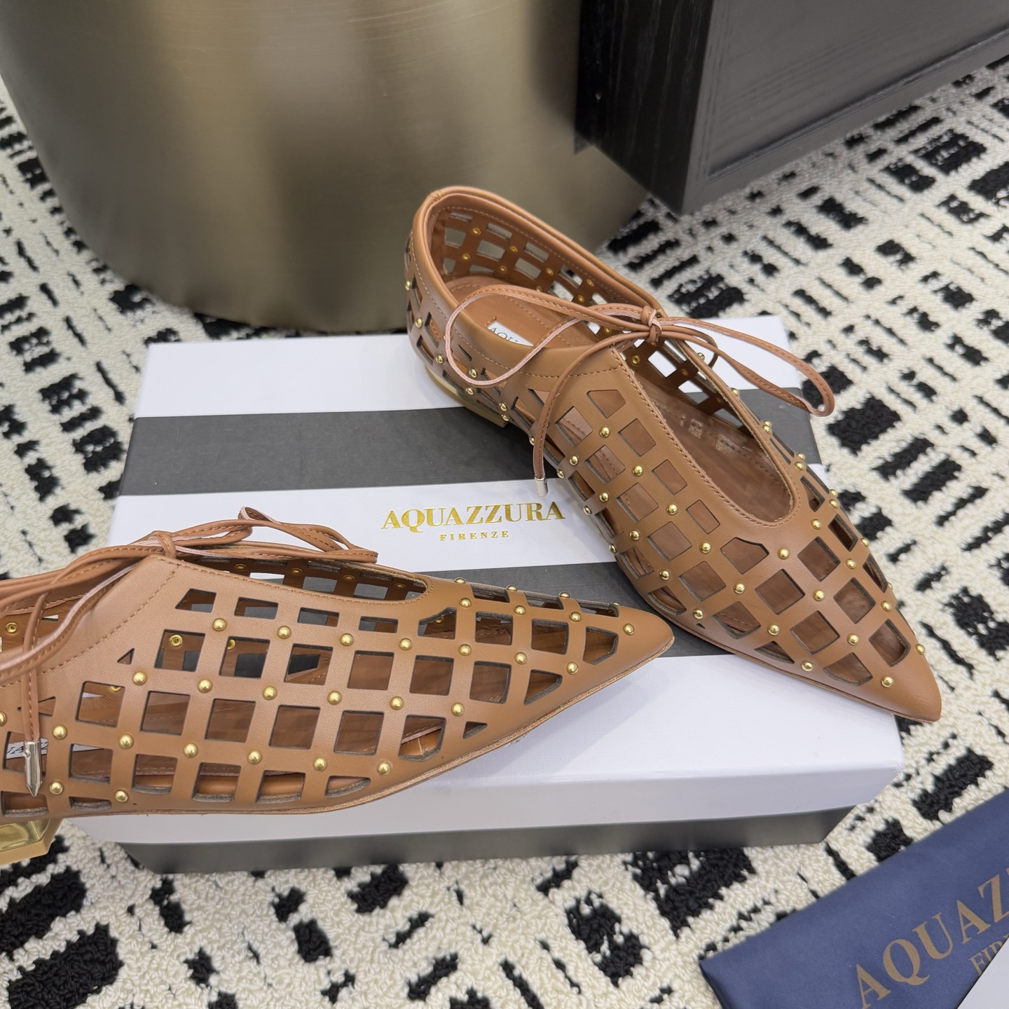 Aquazzura Women's Leather Pineapple Studded Lace Up Pointed Toe Sandal 6 i1746008604304 9151 0 3