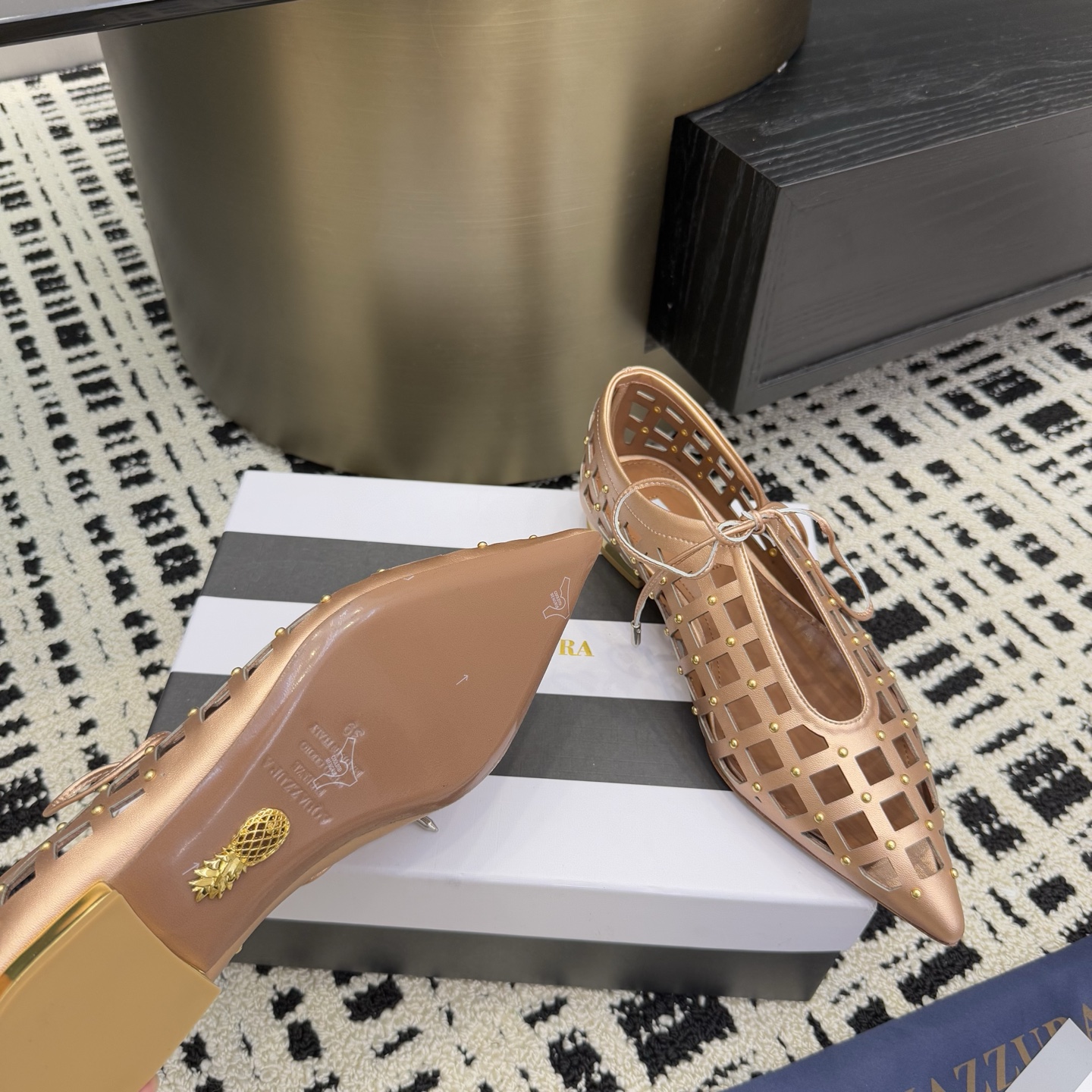 Aquazzura Pineapple Studded Leather Point-Toe Flats for Women, Elegant Design 8 i1746008644126 9446 0 5