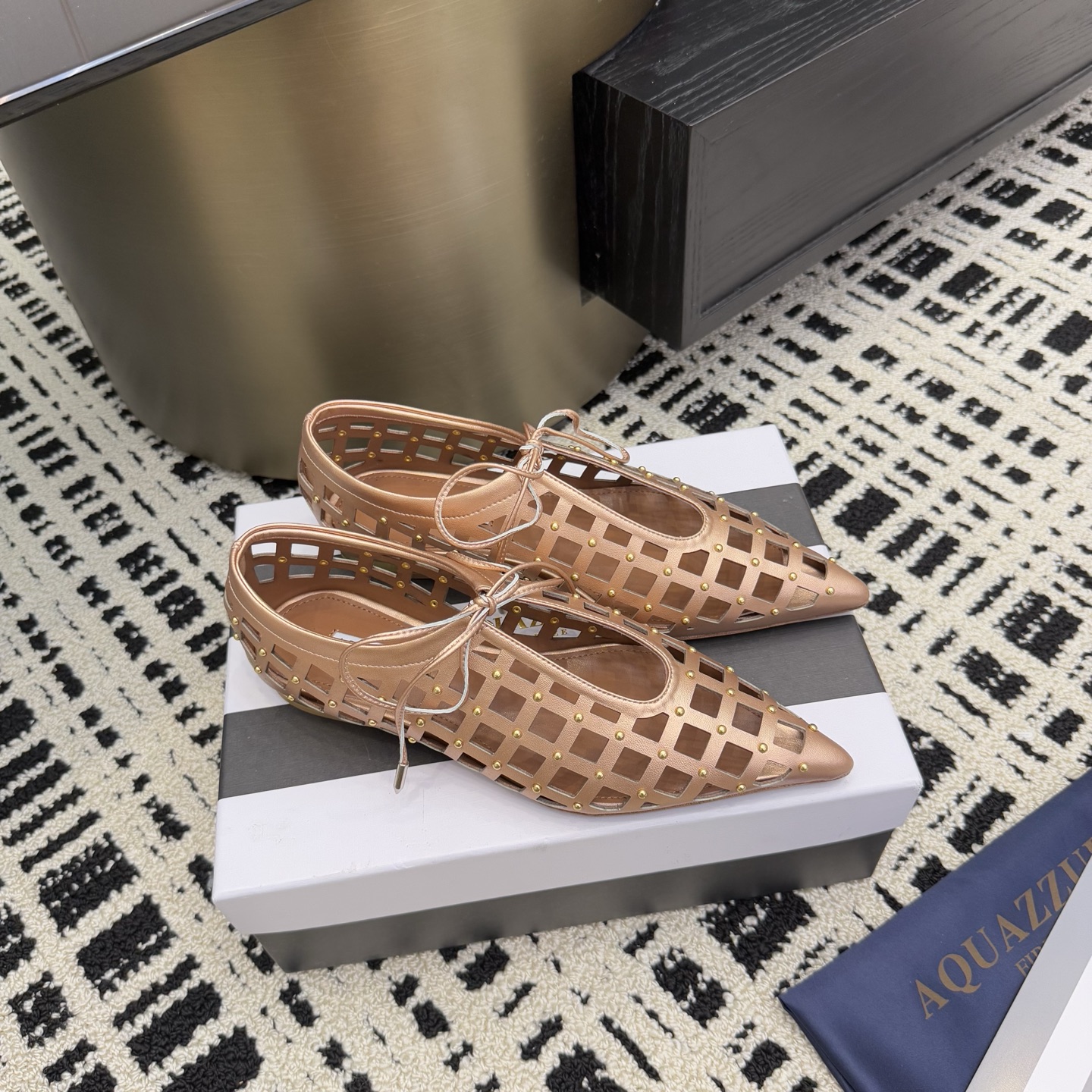 Aquazzura Pineapple Studded Leather Point-Toe Flats for Women, Elegant Design 4 i1746008644222 6232 0 1