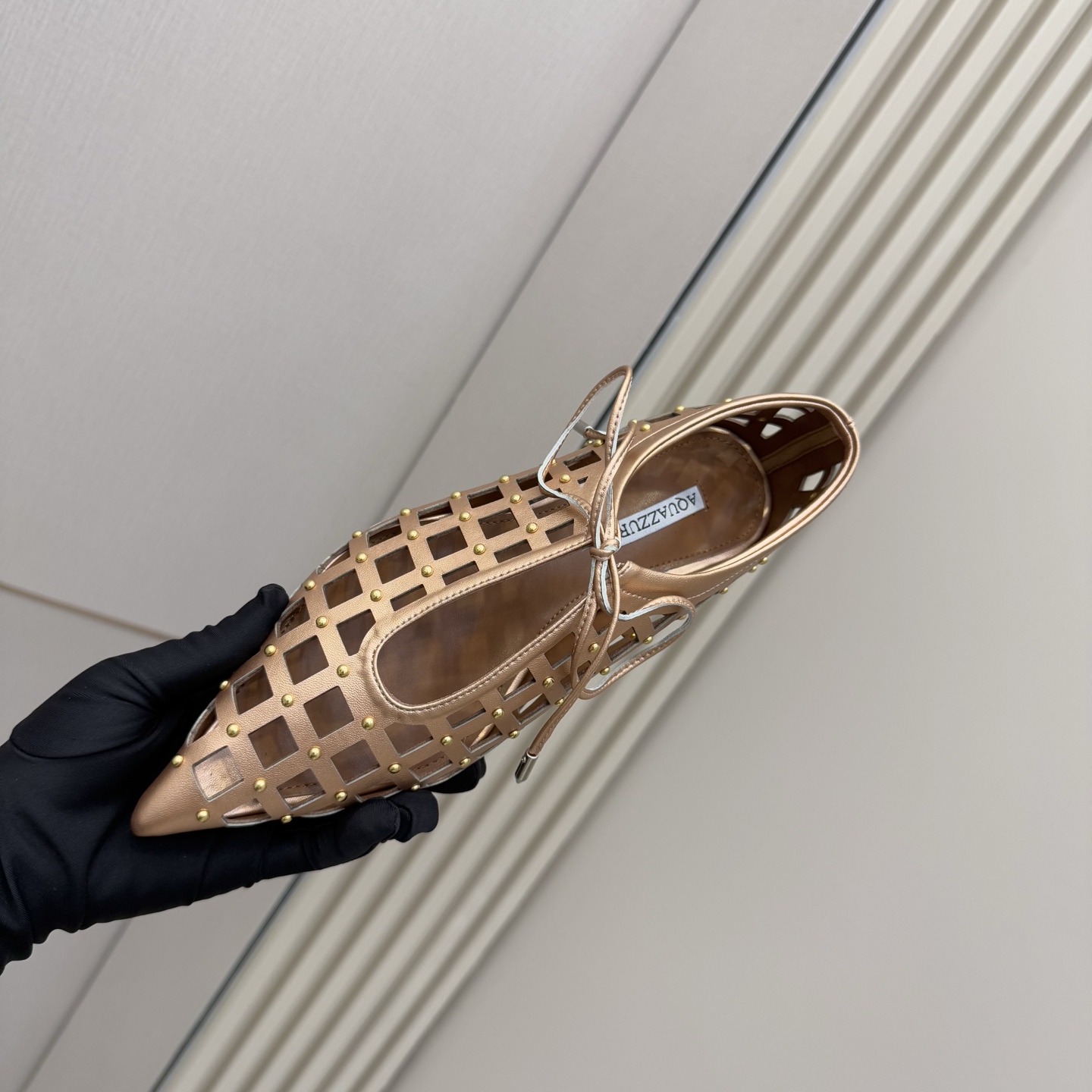 Aquazzura Pineapple Studded Leather Point-Toe Flats for Women, Elegant Design 9 i1746008645507 3454 0 7
