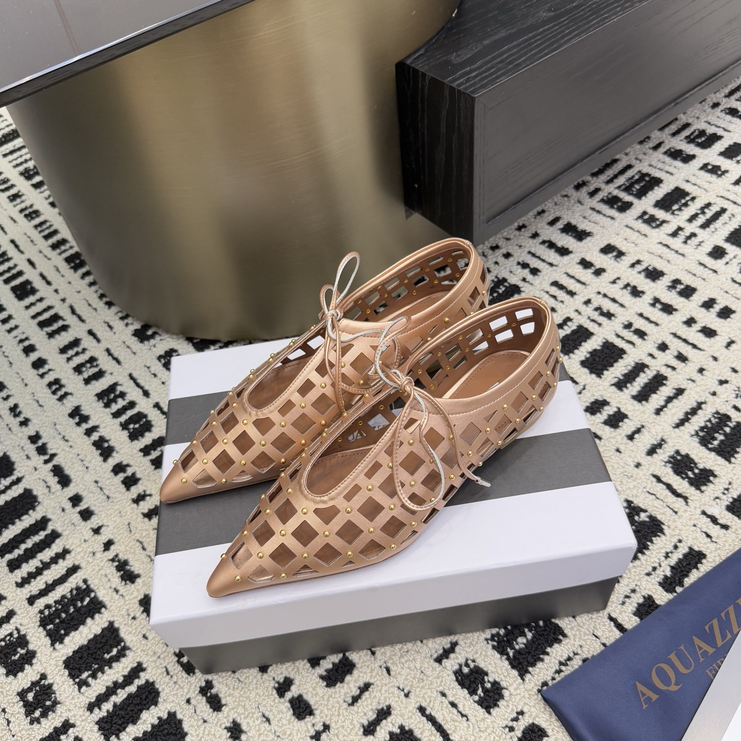 Aquazzura Pineapple Studded Leather Point-Toe Flats for Women, Elegant Design 5 i1746008645511 3124 0 2