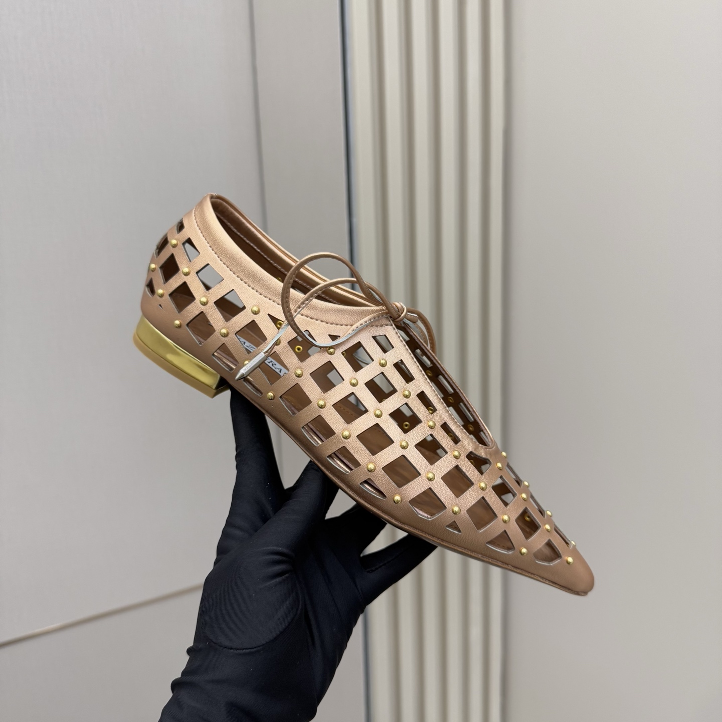 Aquazzura Pineapple Studded Leather Point-Toe Flats for Women, Elegant Design 2 i1746008645537 5640 0 6