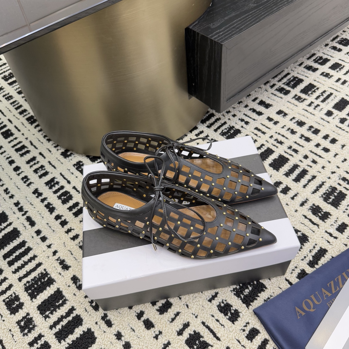 Aquazzura Women's Leather Pointed Toe Oxford with Gold Studded Detailing 4 i1746008670623 430 0 1