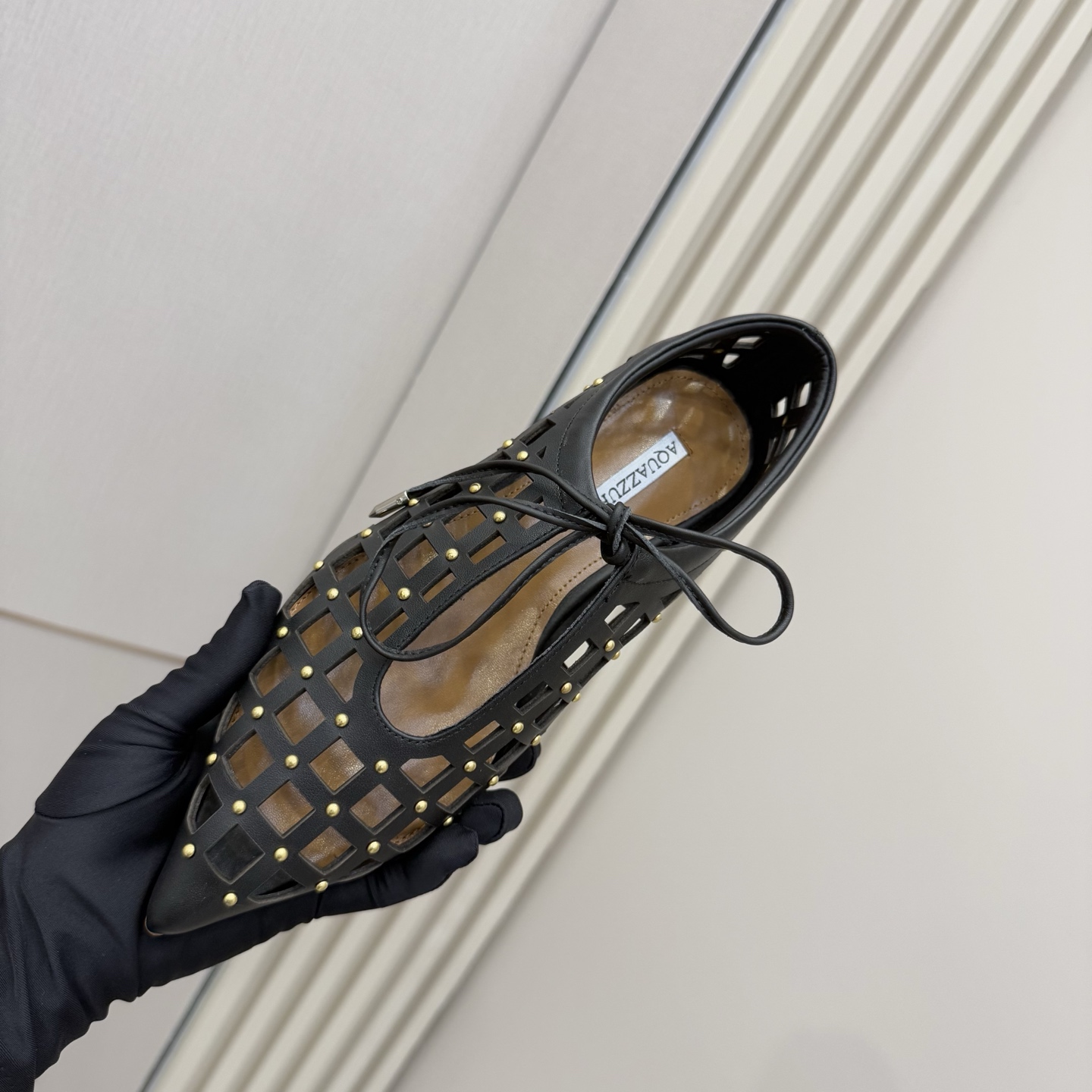 Aquazzura Women's Leather Pointed Toe Oxford with Gold Studded Detailing 9 i1746008670694 6082 0 7