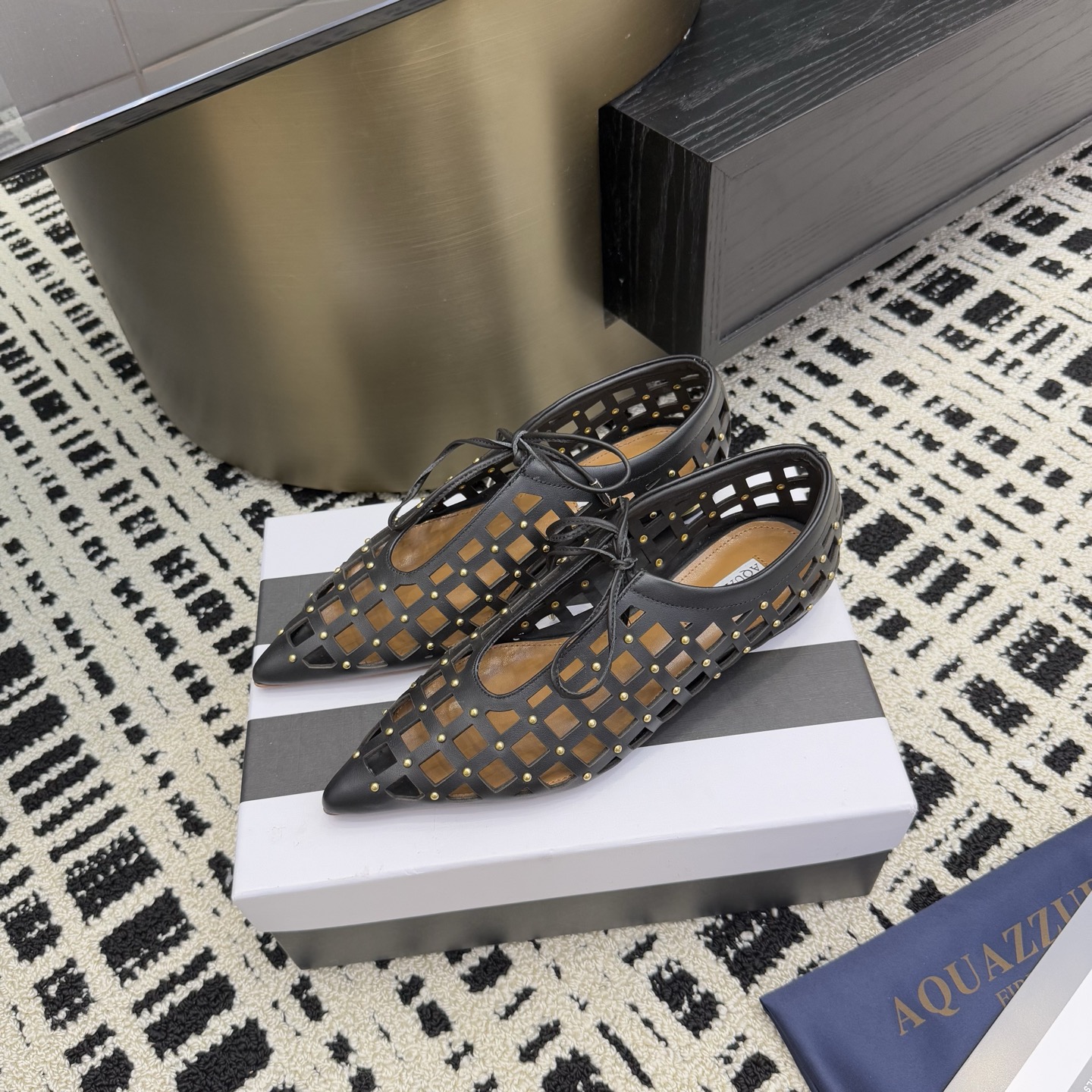 Aquazzura Women's Leather Pointed Toe Oxford with Gold Studded Detailing 5 i1746008671697 8151 0 2