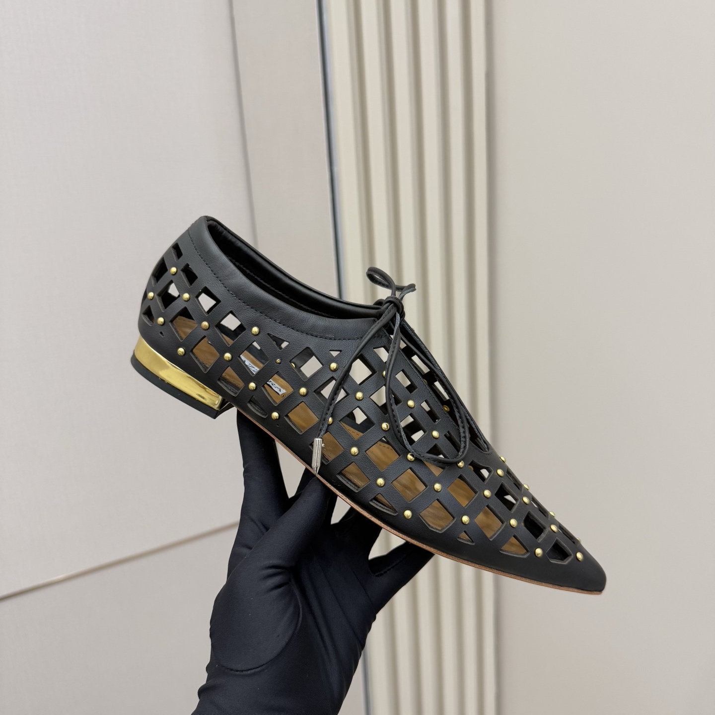 Aquazzura Women's Leather Pointed Toe Oxford with Gold Studded Detailing 2 i1746008671754 3276 0 6