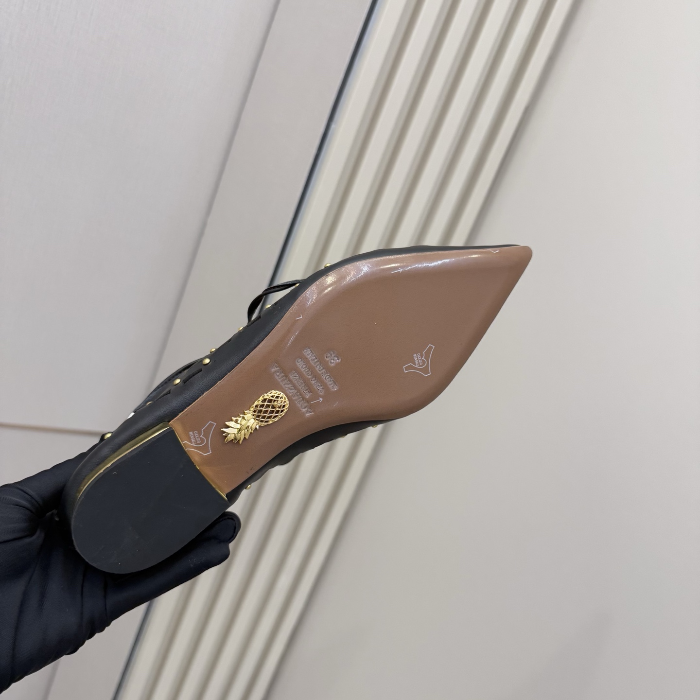 Aquazzura Women's Leather Pointed Toe Oxford with Gold Studded Detailing 10 i1746008671755 247 0 8