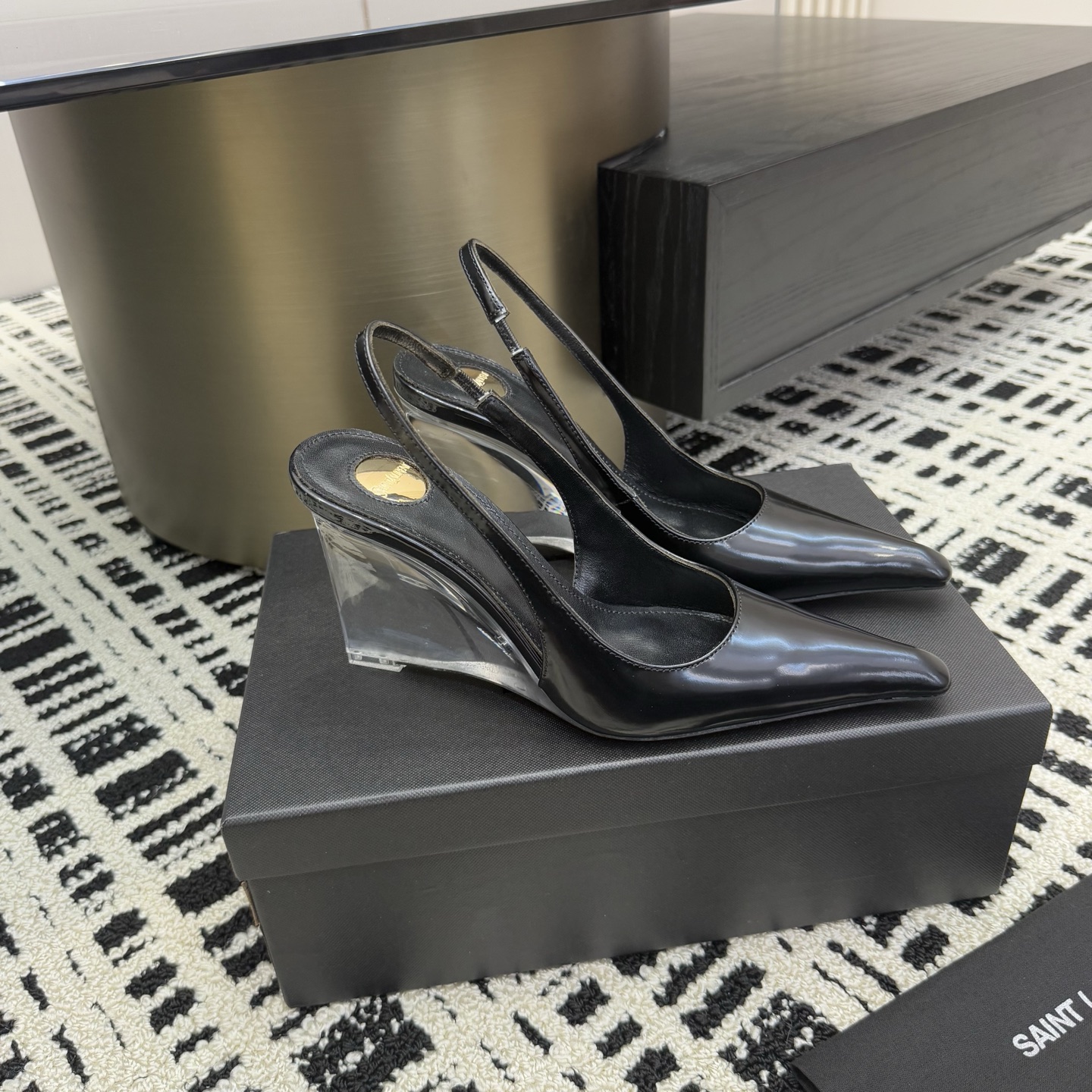 Saint Laurent Women's Black Leather Slingback Wedge Heel Sandals 6 i1746201602793 7524 0 6