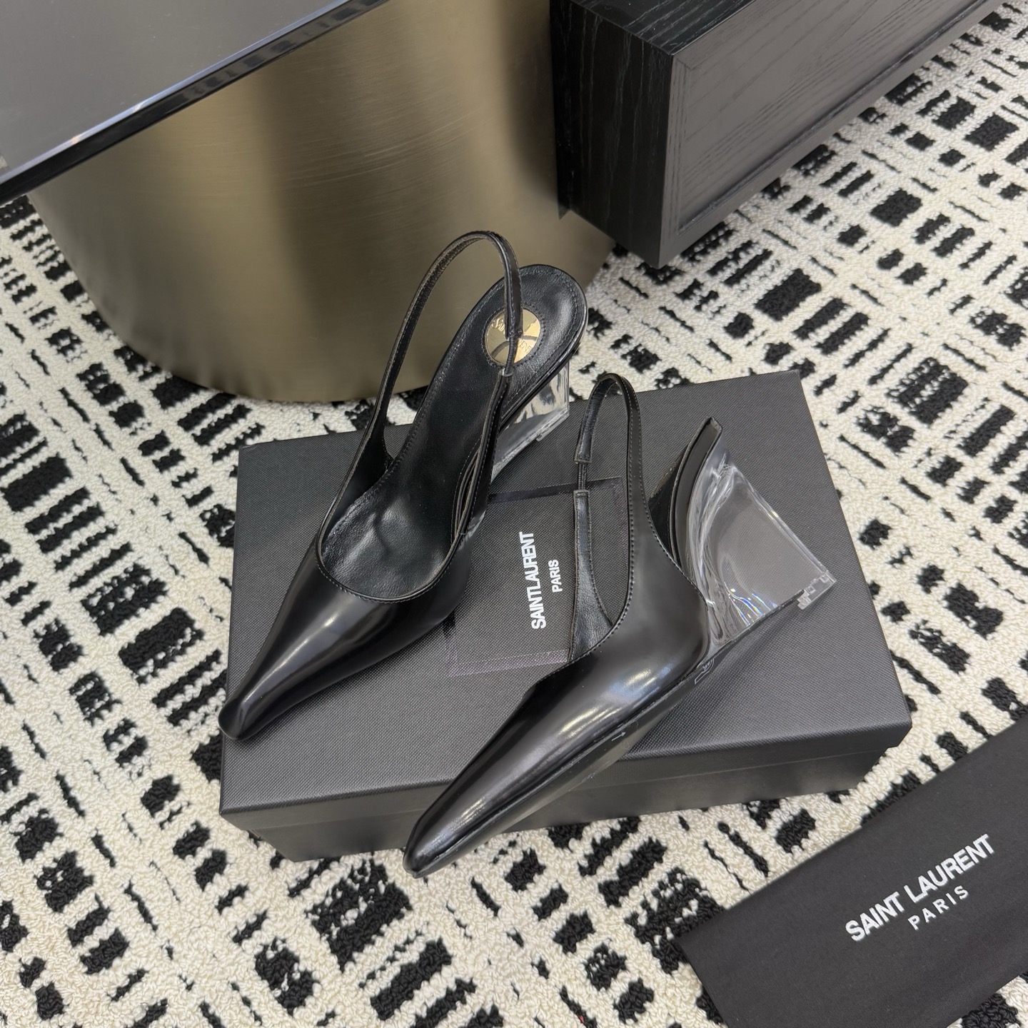 Saint Laurent Women's Black Leather Slingback Wedge Heel Sandals 7 i1746201603649 8319 0 8