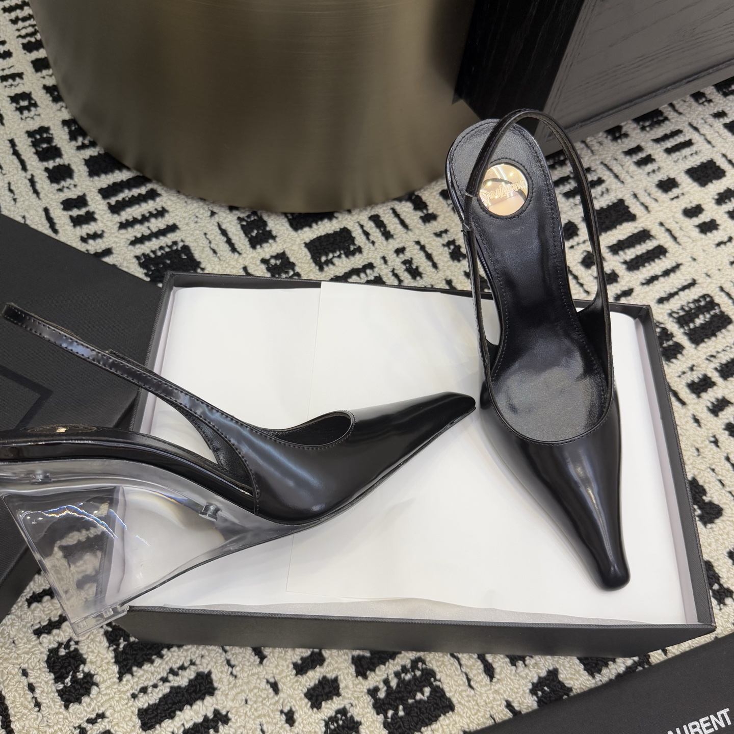 Saint Laurent Women's Black Leather Slingback Wedge Heel Sandals 4 i1746201603666 2364 0 1