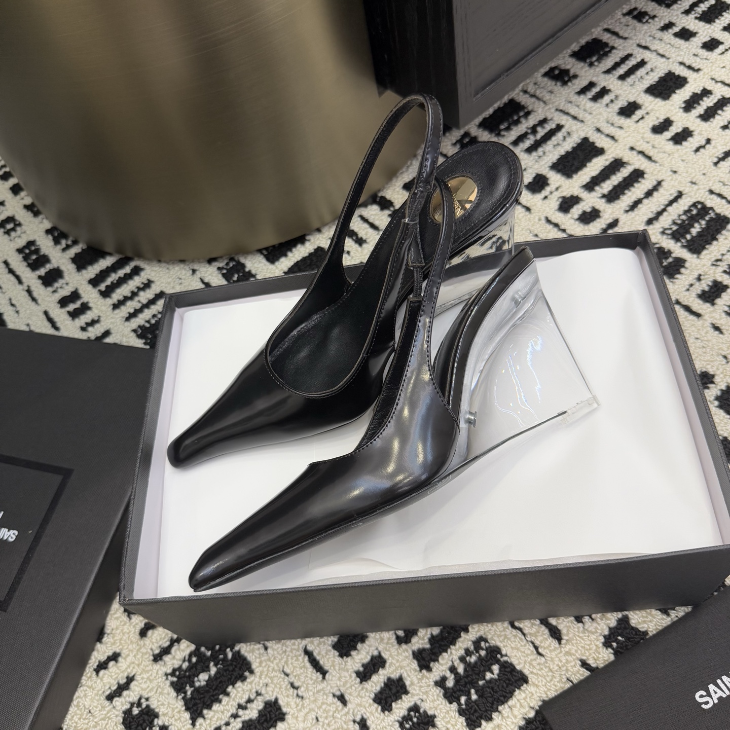 Saint Laurent Women's Black Leather Slingback Wedge Heel Sandals 2 i1746201603693 95 0 5