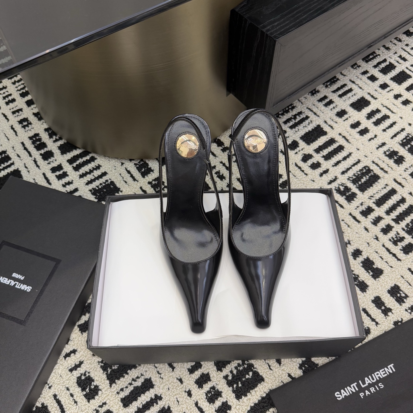 Saint Laurent Women's Black Leather Slingback Wedge Heel Sandals 3 i1746201604860 7187 0 0