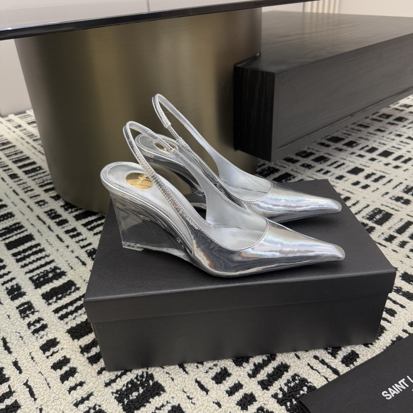 SAIN*LAURENT 2025 Silver Wedge Sandals - Elegant Summer Heels 6 i1746201910947 9896 0 4