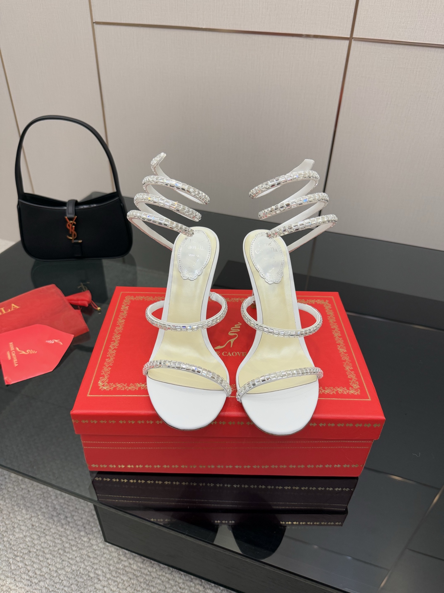 Rene Caovilla White Crystal Embellished Snake Wrap Sandals,Heel height 9.5cm 3 i1746815166631 7035 0 0