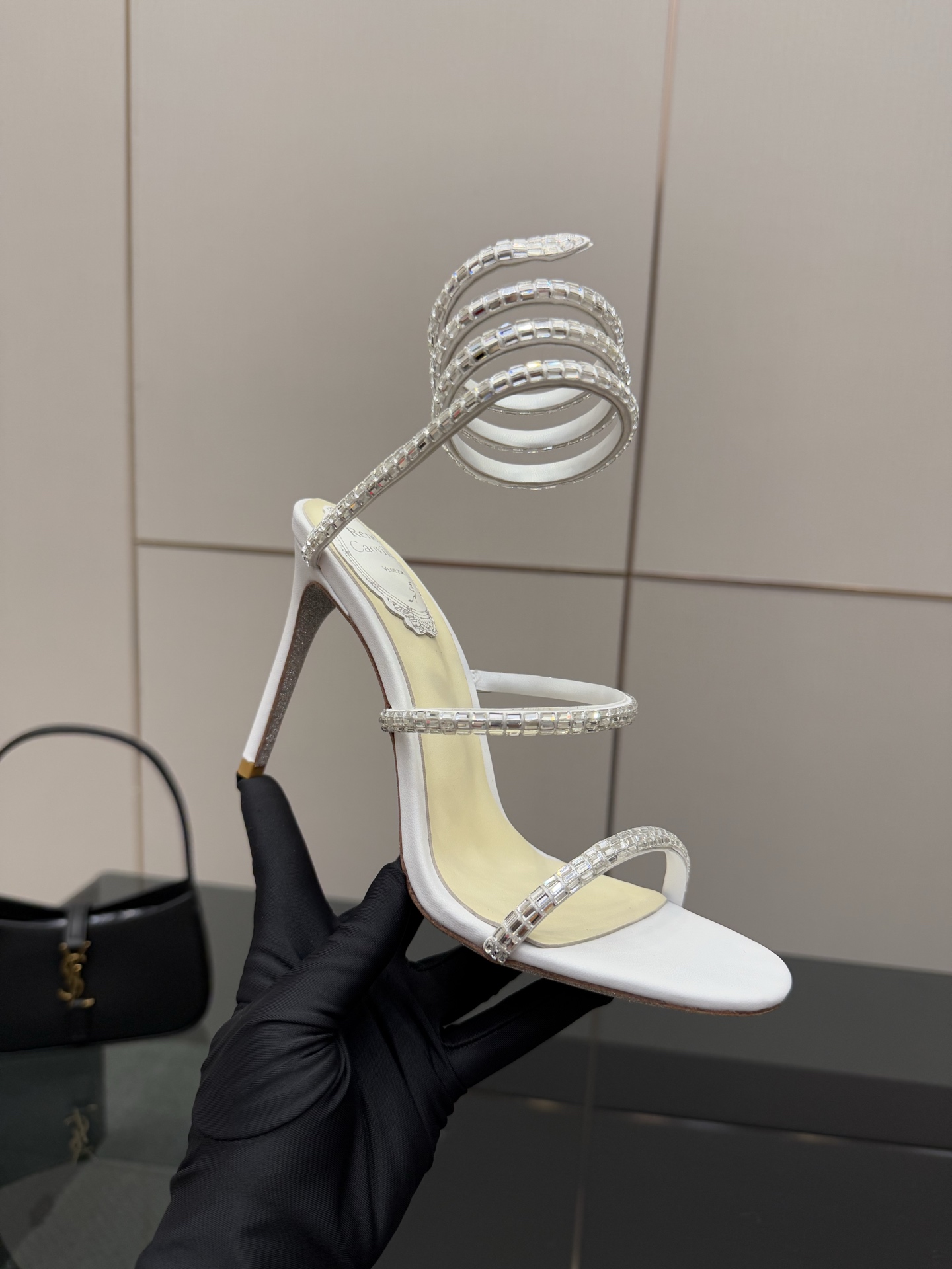 Rene Caovilla White Crystal Embellished Snake Wrap Sandals,Heel height 9.5cm 2 i1746815166696 2880 0 6