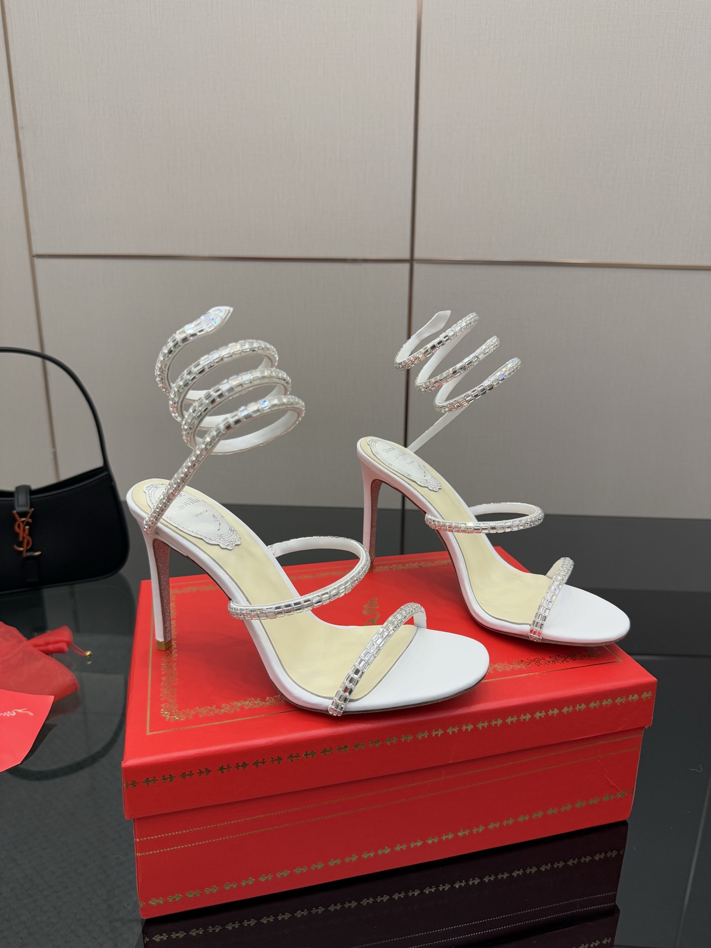 Rene Caovilla White Crystal Embellished Snake Wrap Sandals,Heel height 9.5cm 4 i1746815166716 7086 0 1