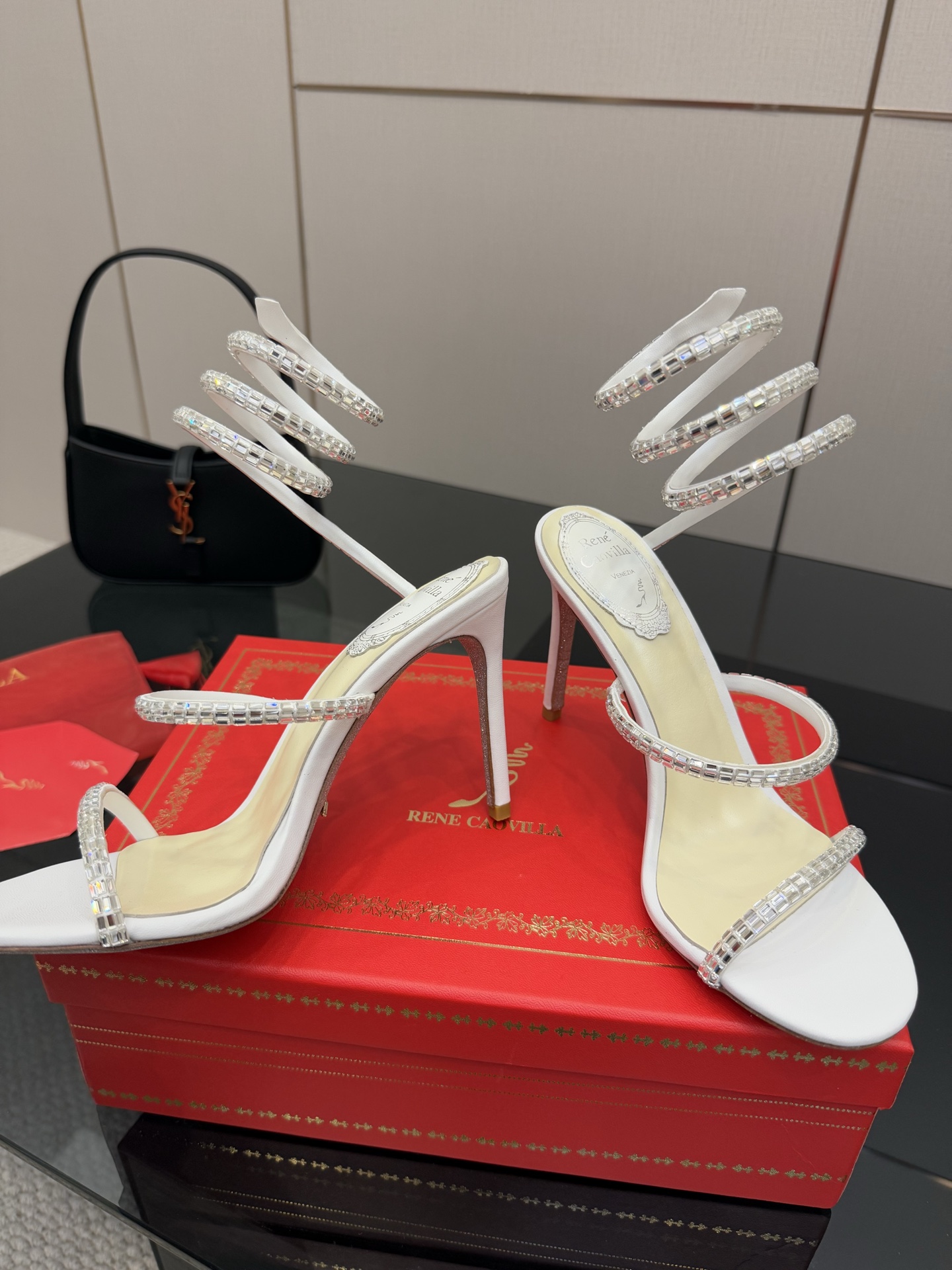 Rene Caovilla White Crystal Embellished Snake Wrap Sandals,Heel height 9.5cm 8 i1746815173928 7261 0 5