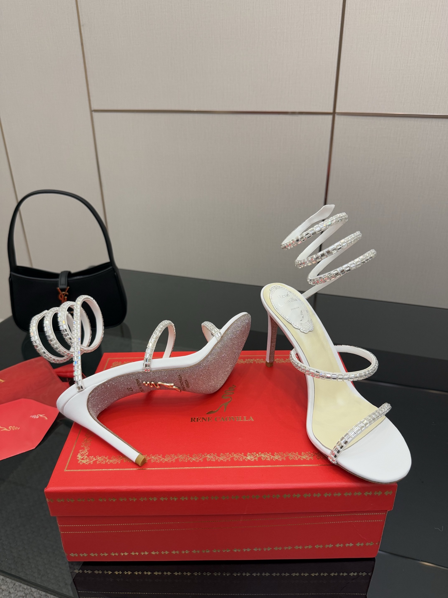Rene Caovilla White Crystal Embellished Snake Wrap Sandals,Heel height 9.5cm 5 i1746815174024 8264 0 2