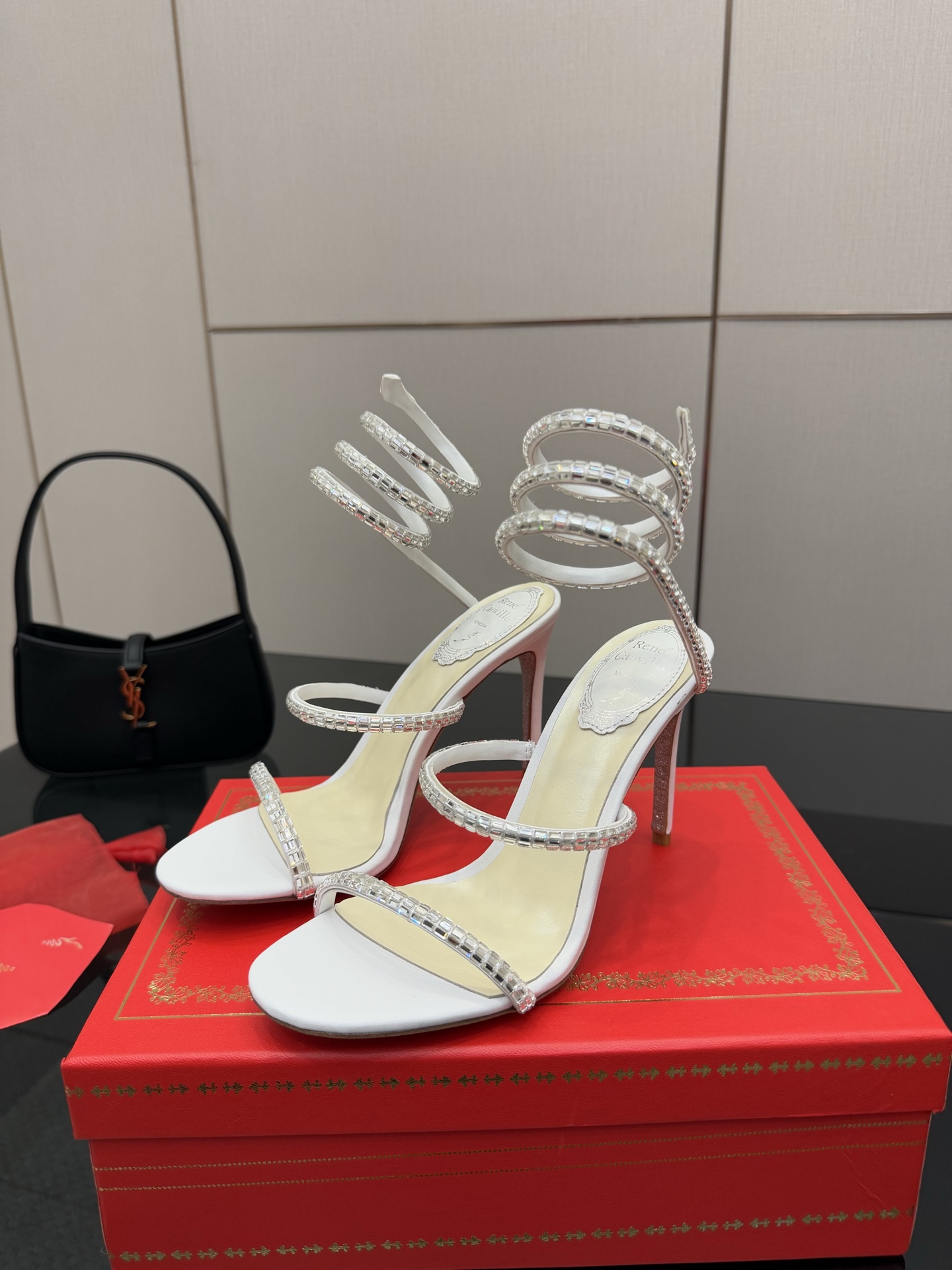 Rene Caovilla White Crystal Embellished Snake Wrap Sandals,Heel height 9.5cm 6 i1746815174045 6123 0 3