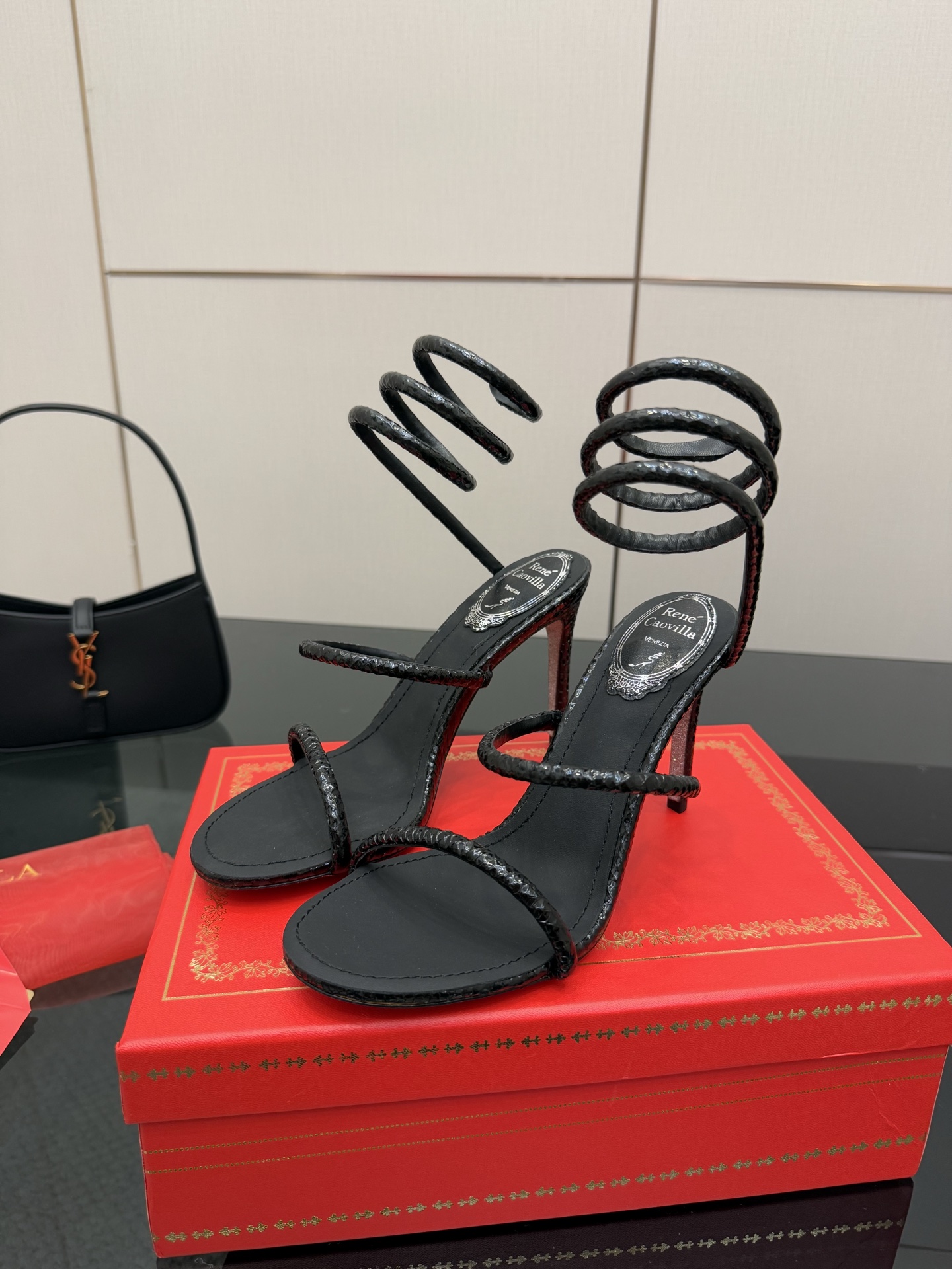 Rene Caovilla RC Snake Ankle Wrap Heeled Sandals, Crystal Embellished, Black 7 i1746815683455 8050 0 4
