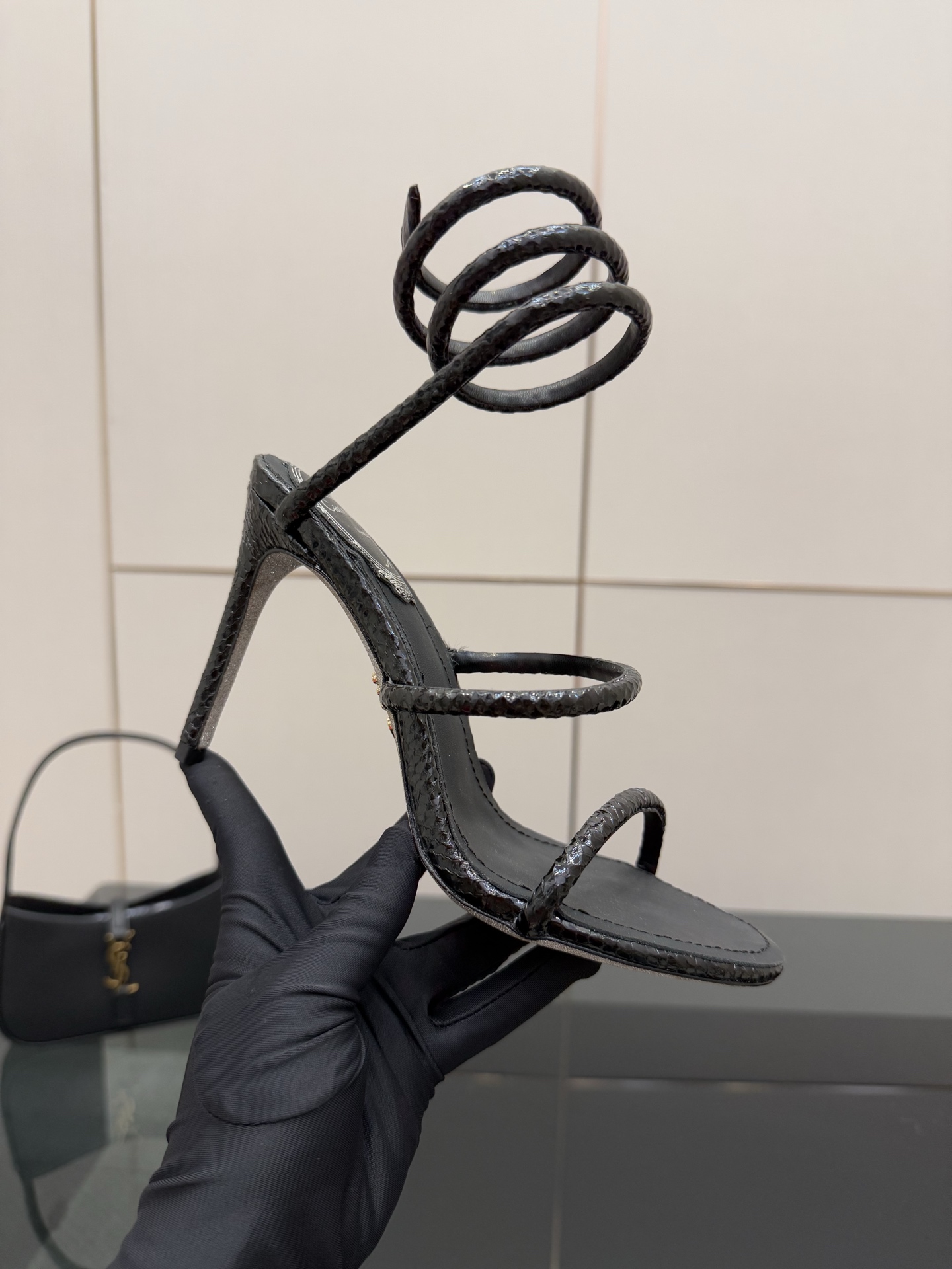 Rene Caovilla RC Snake Ankle Wrap Heeled Sandals, Crystal Embellished, Black 2 i1746815683509 3316 0 6