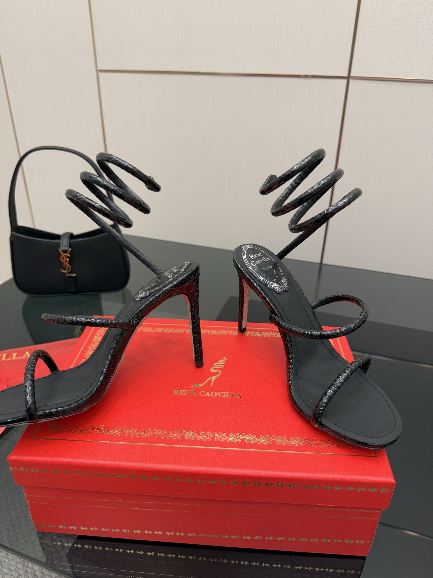 Rene Caovilla RC Snake Ankle Wrap Heeled Sandals, Crystal Embellished, Black 5 i1746815688462 8200 0 2