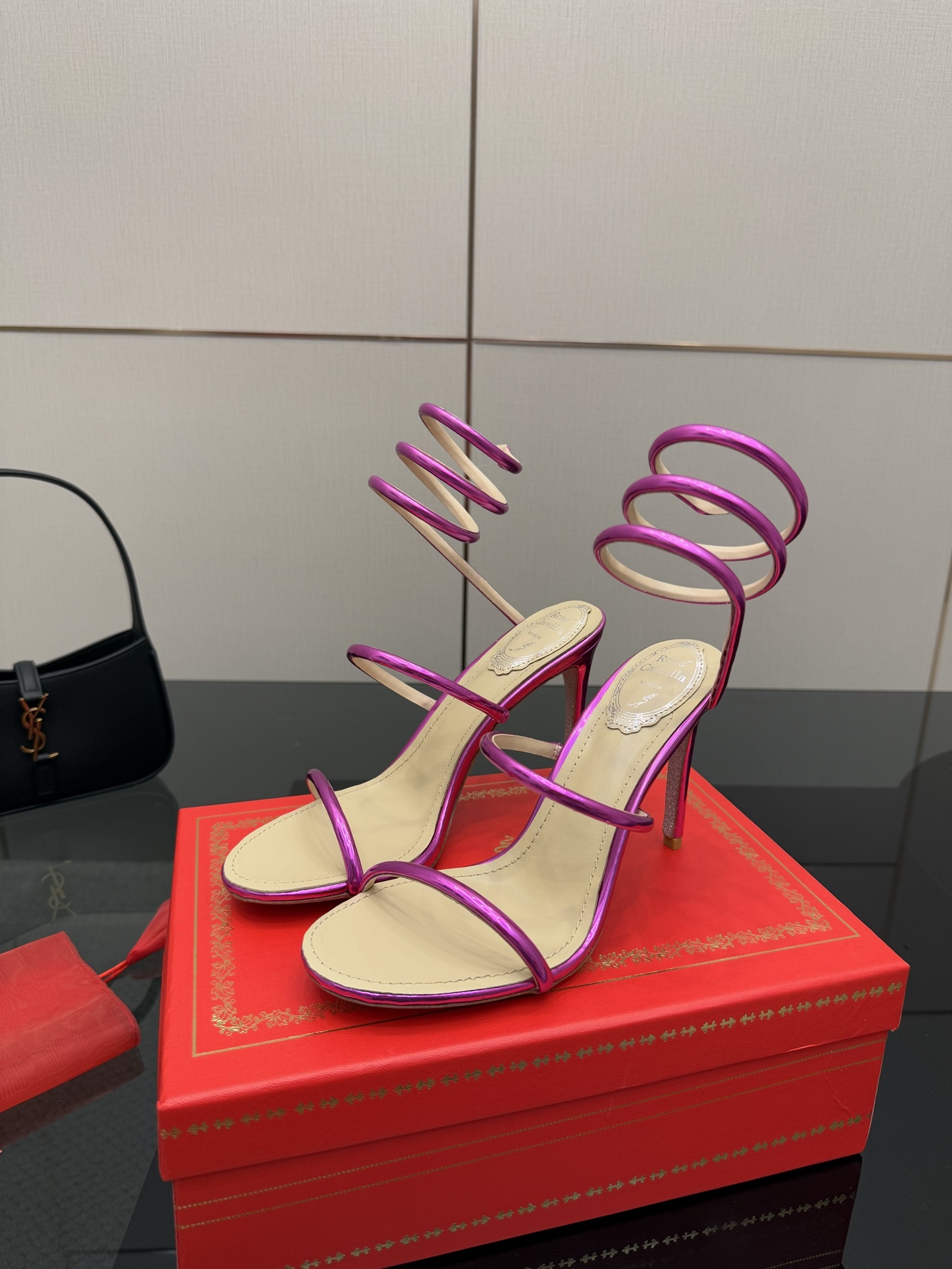 Rene Caovilla Cleo Metallic Pink Snake Wrap High Heel Sandals 7 i1746816474603 411 0 4