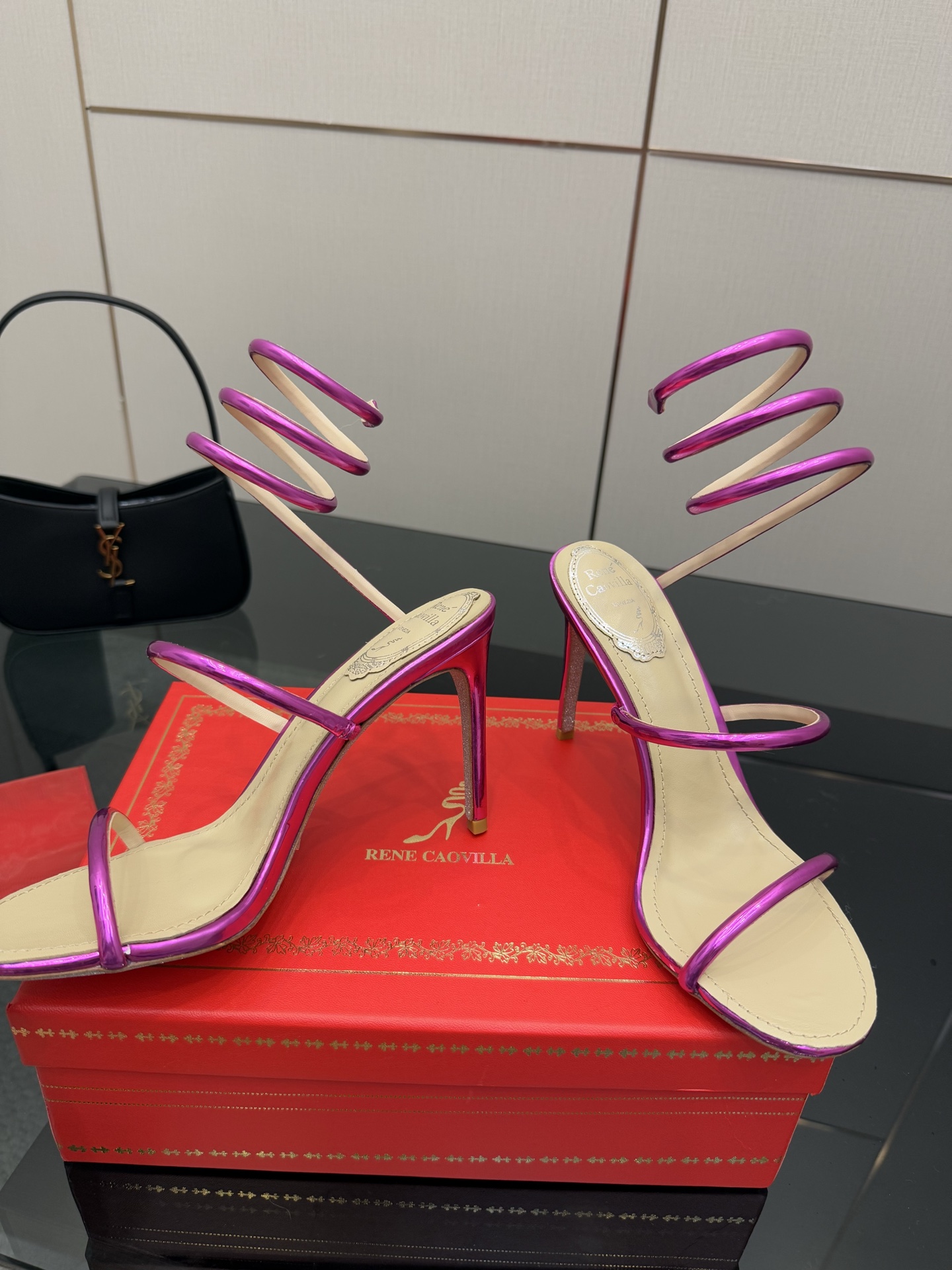 Rene Caovilla Cleo Metallic Pink Snake Wrap High Heel Sandals 6 i1746816474679 9583 0 3