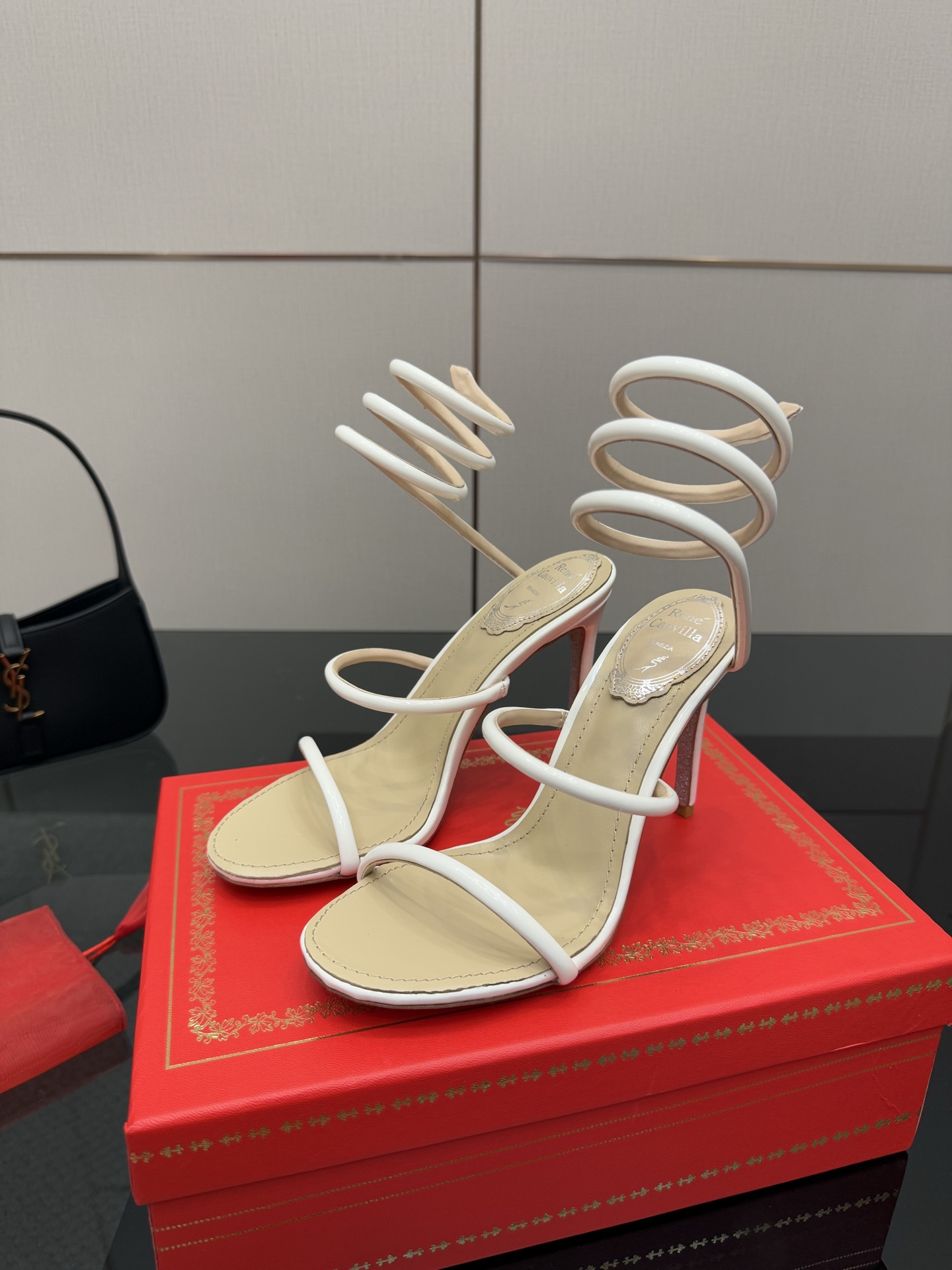 Rene Caovilla Cleo Sandal: Elegant White Snake Wrap High Heel Sandals 7 i1746816510770 3141 0 3