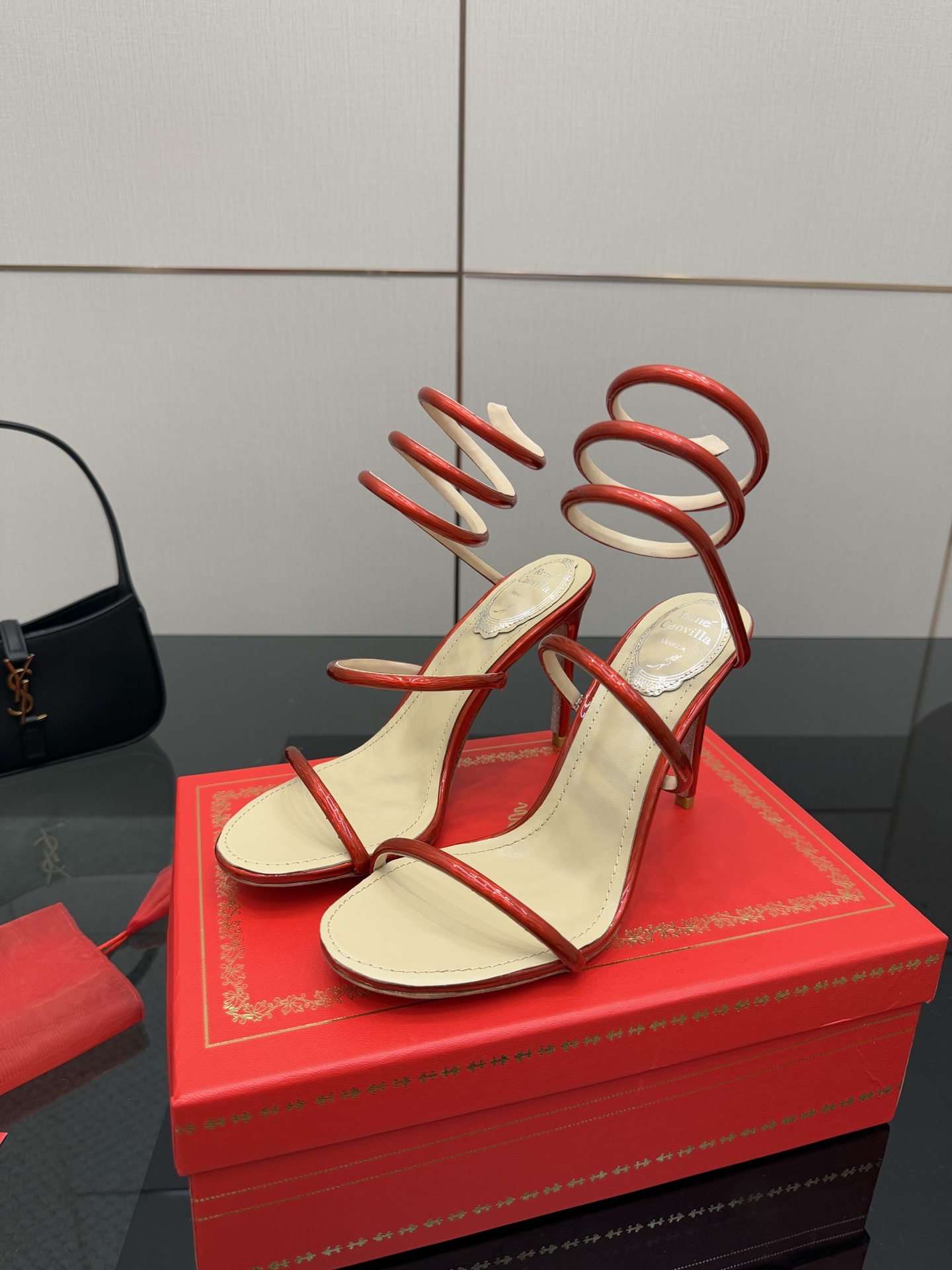 Rene Caovilla Red Metallic Snake Wrap Heeled Sandals Women's Size 7 i1746816540098 6904 0 4