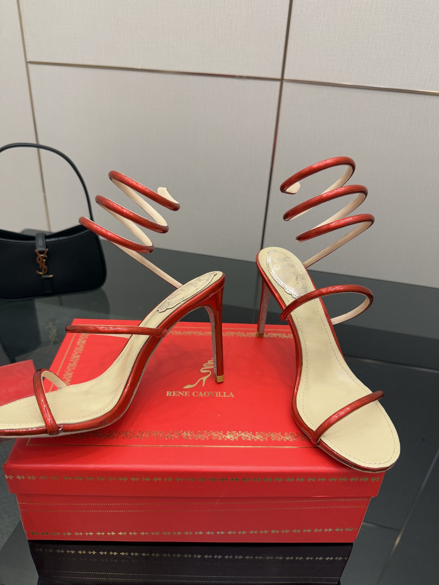 Rene Caovilla Red Metallic Snake Wrap Heeled Sandals Women's Size 6 i1746816540126 7958 0 3
