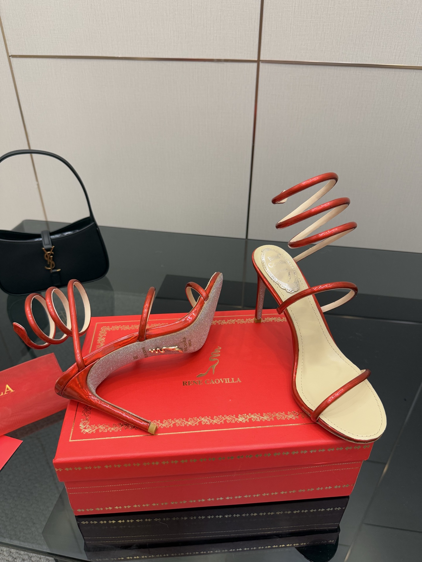 Rene Caovilla Red Metallic Snake Wrap Heeled Sandals Women's Size 5 i1746816540212 7435 0 2