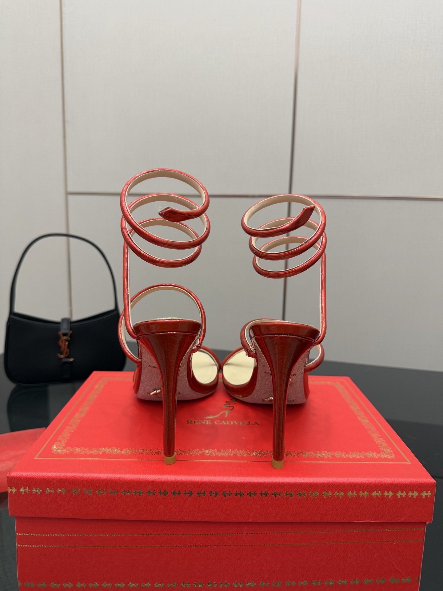 Rene Caovilla Red Metallic Snake Wrap Heeled Sandals Women's Size 8 i1746816544895 8529 0 5