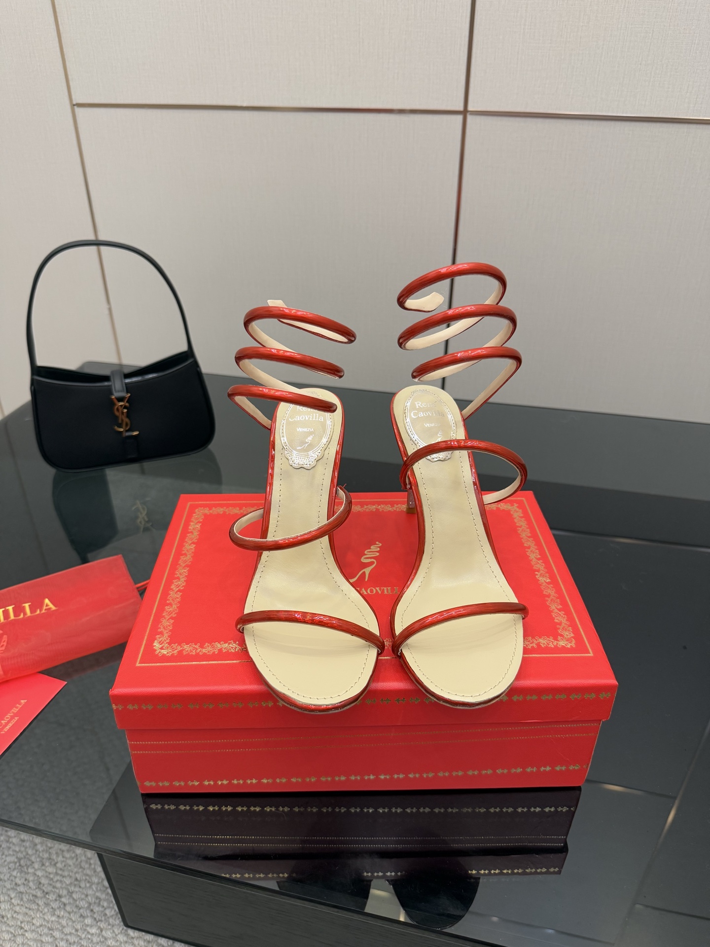 Rene Caovilla Red Metallic Snake Wrap Heeled Sandals Women's Size 3 i1746816544918 2132 0 0