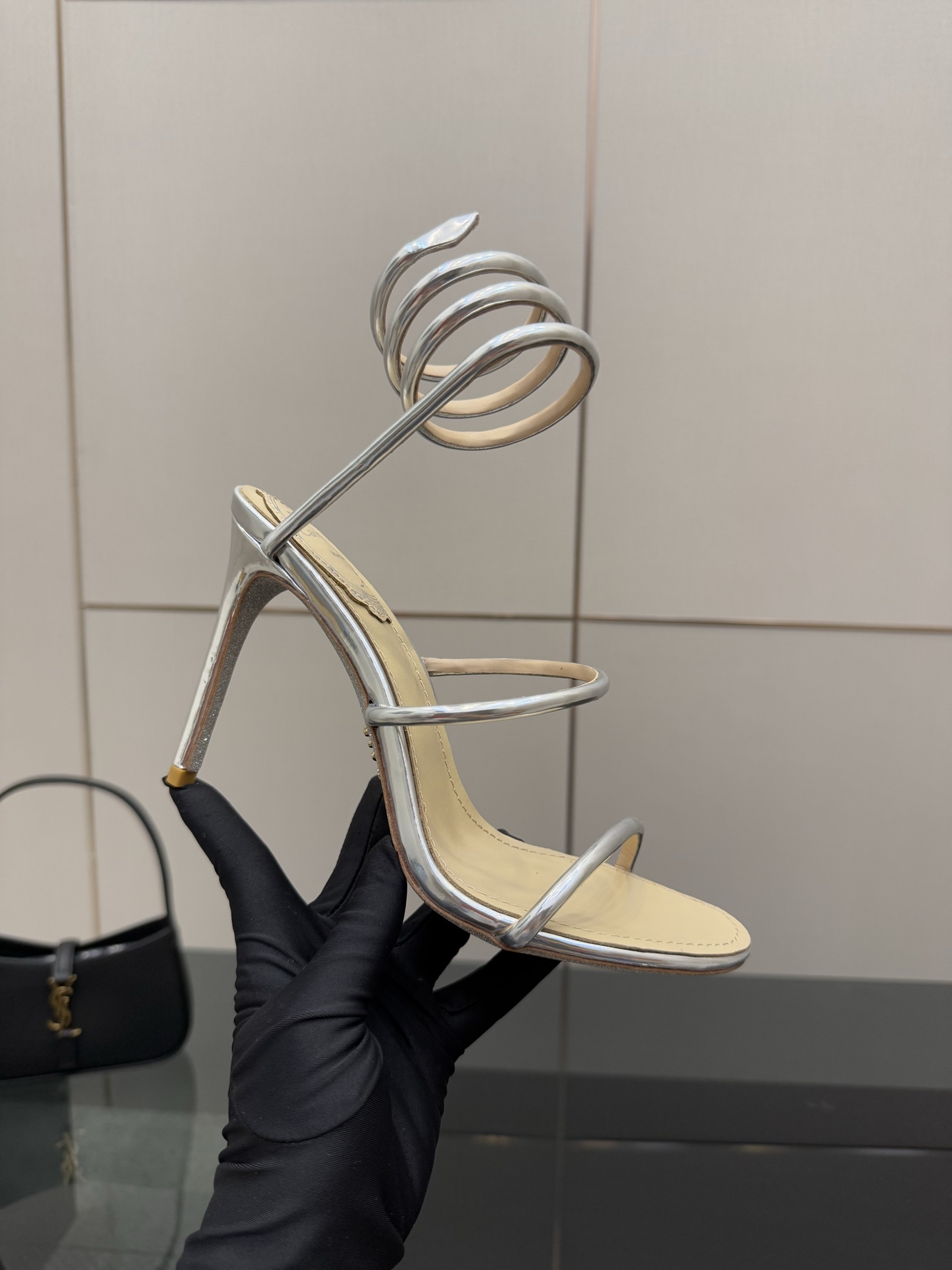 Rene Caovilla Silver Metallic Snake Ankle Wrap Heeled Sandals, Size 35-39 2 i1746816566903 1019 0 6