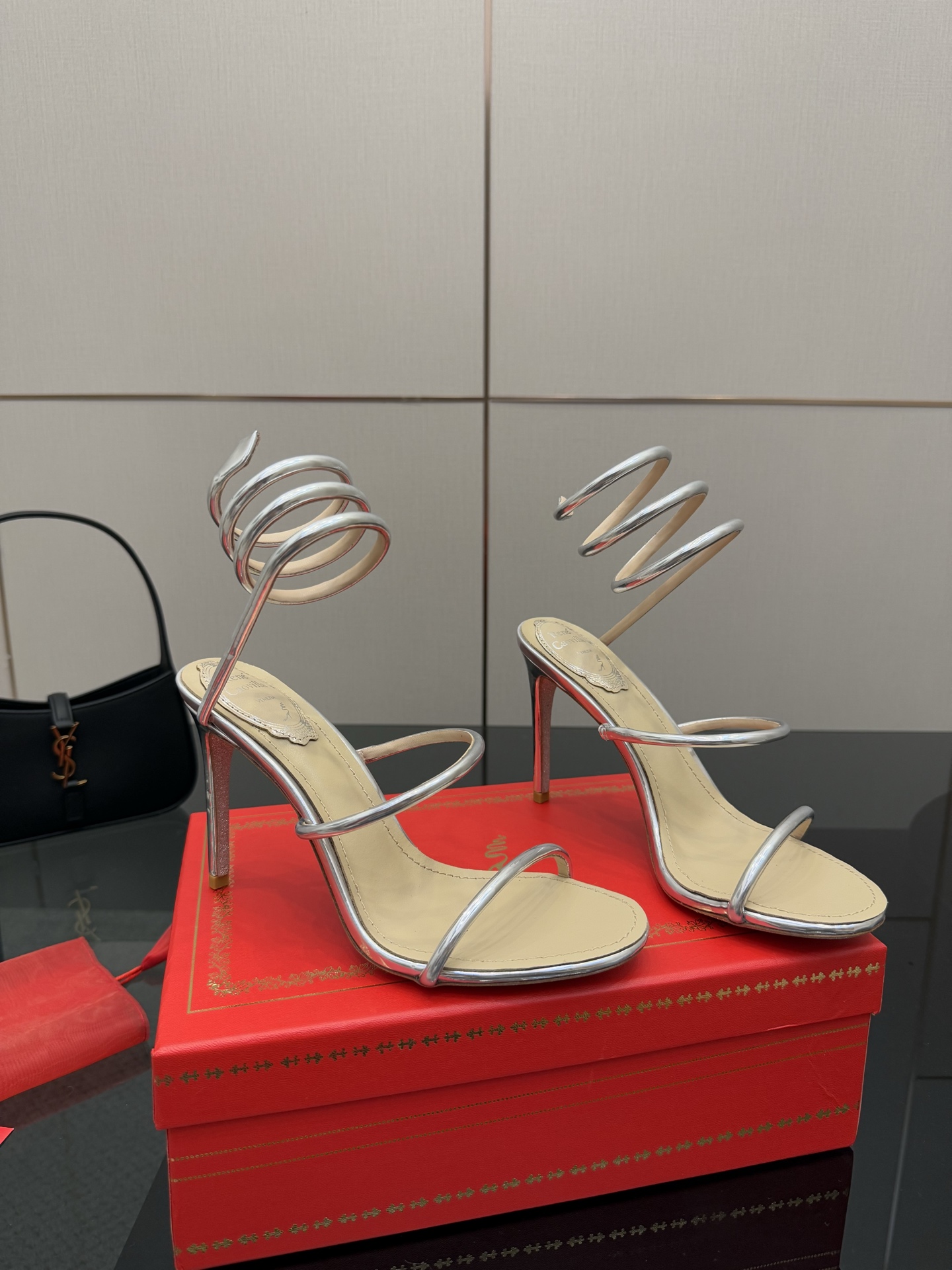 Rene Caovilla Silver Metallic Snake Ankle Wrap Heeled Sandals, Size 35-39 4 i1746816571171 1115 0 1